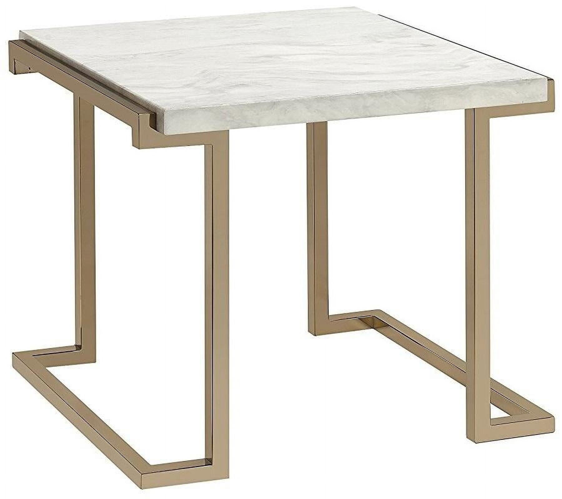 22" Stainless And White Faux Marble Mirrored End Table