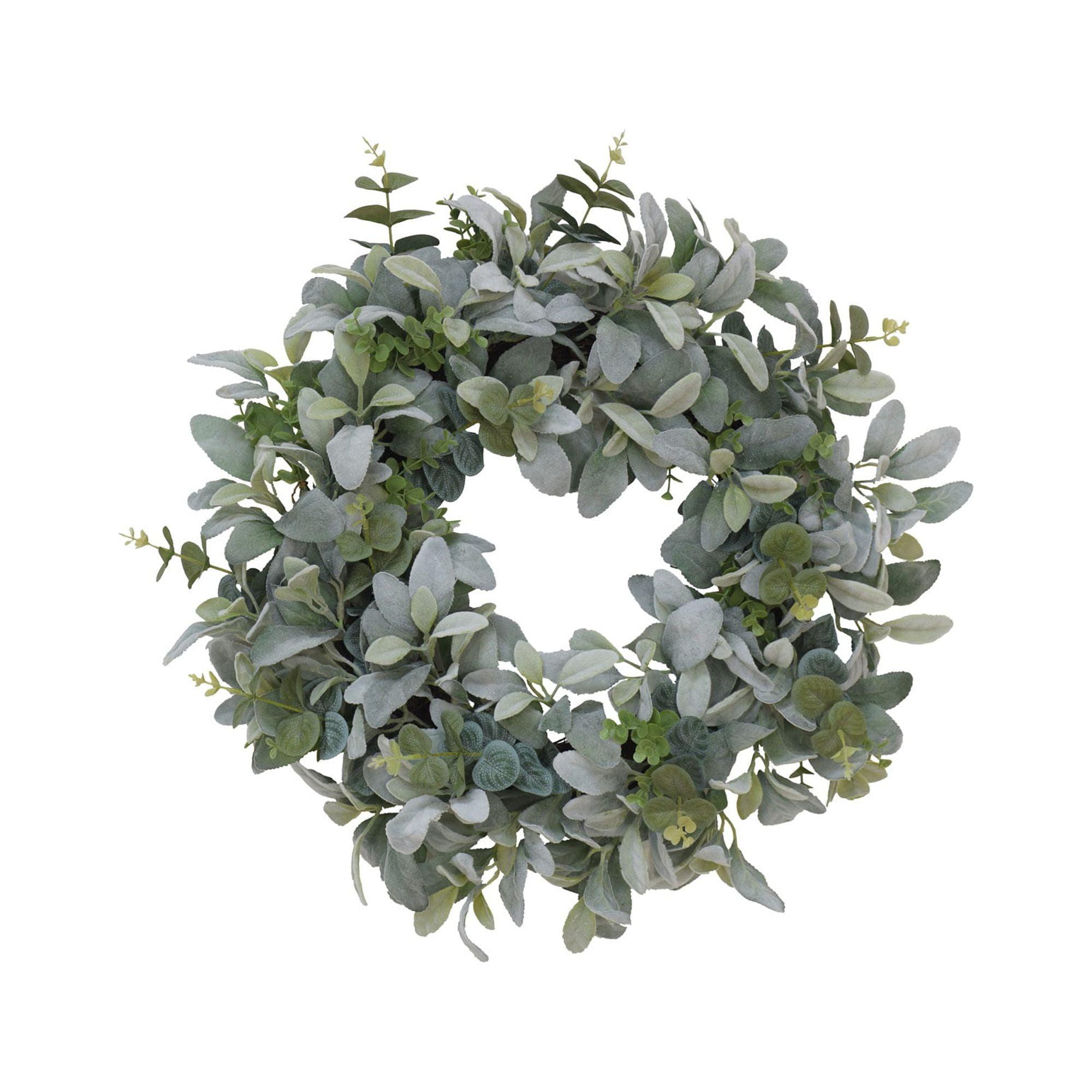 22" Green Artificial Lambs Ear Wreath with Foliage