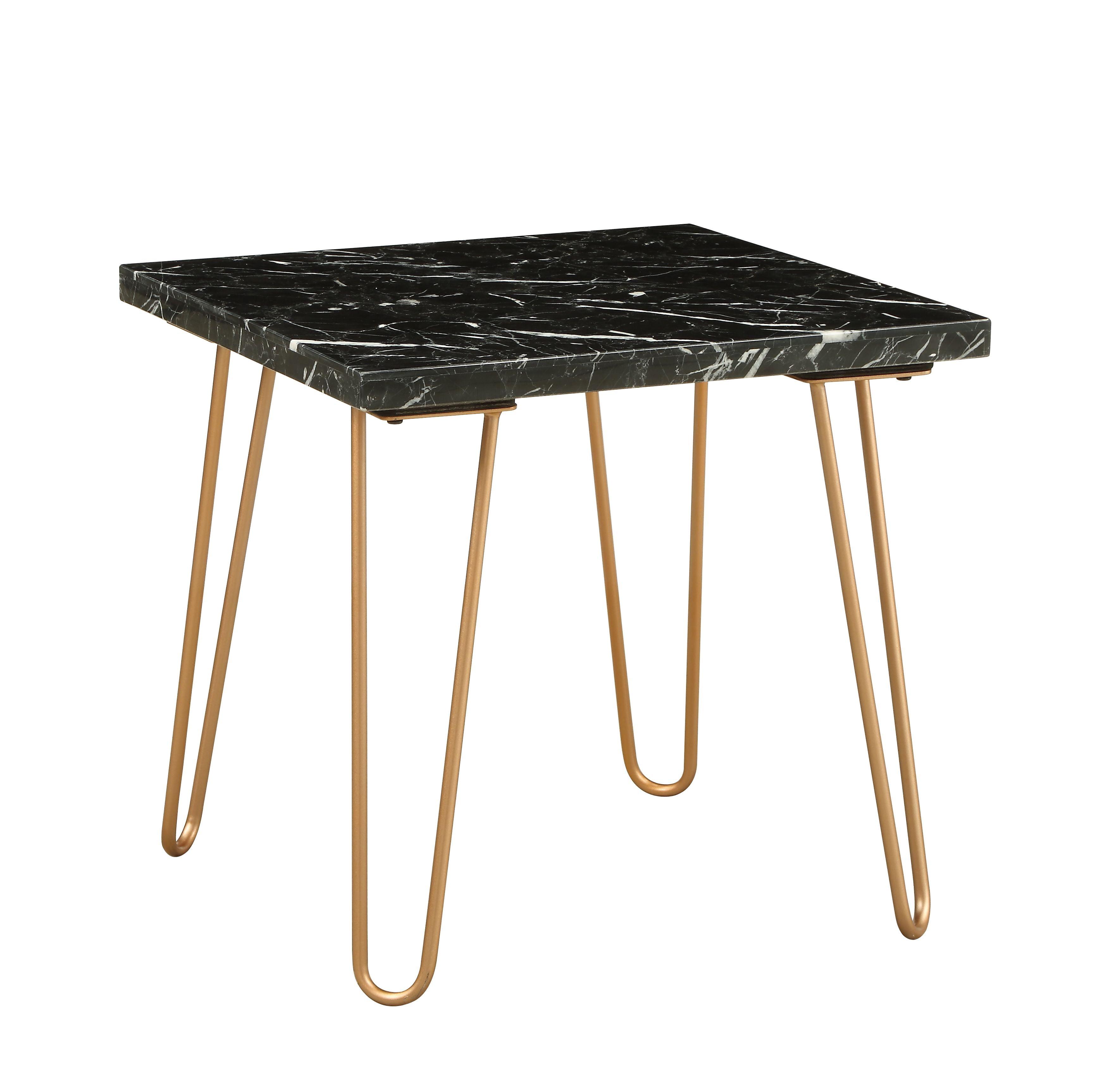 Amelia 22" Square Faux Marble & Gold Contemporary End Table