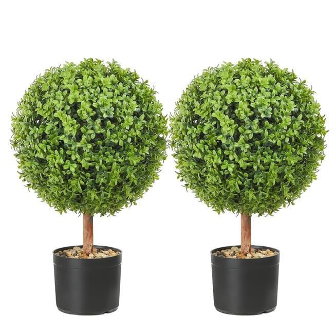 22-Inch Green Plastic Boxwood Topiary Trees with Round Containers