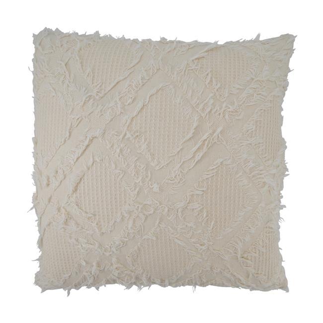 Ivory Cotton Fringe Waffle Weave Euro Pillow Cover