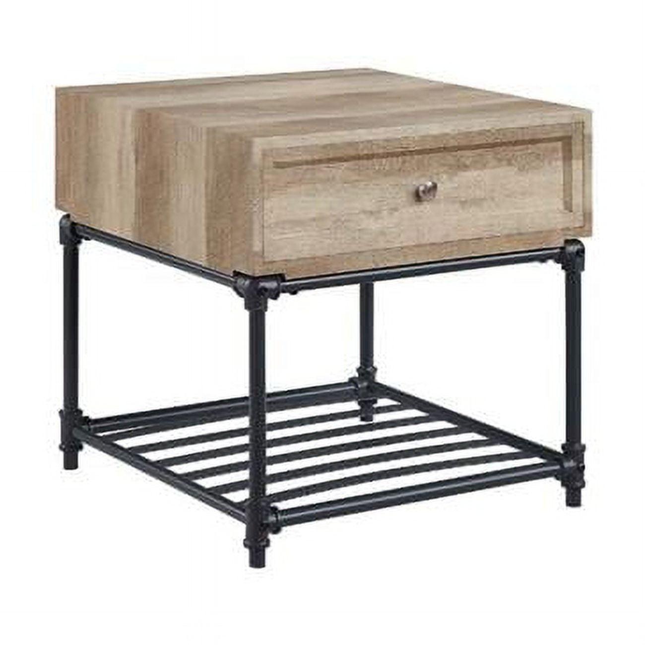 Acme Furniture Brantley 22" Drawer and 1 Tier Shelf Accent Tables Oak and Sandy Black: No Assembly, Open Storage