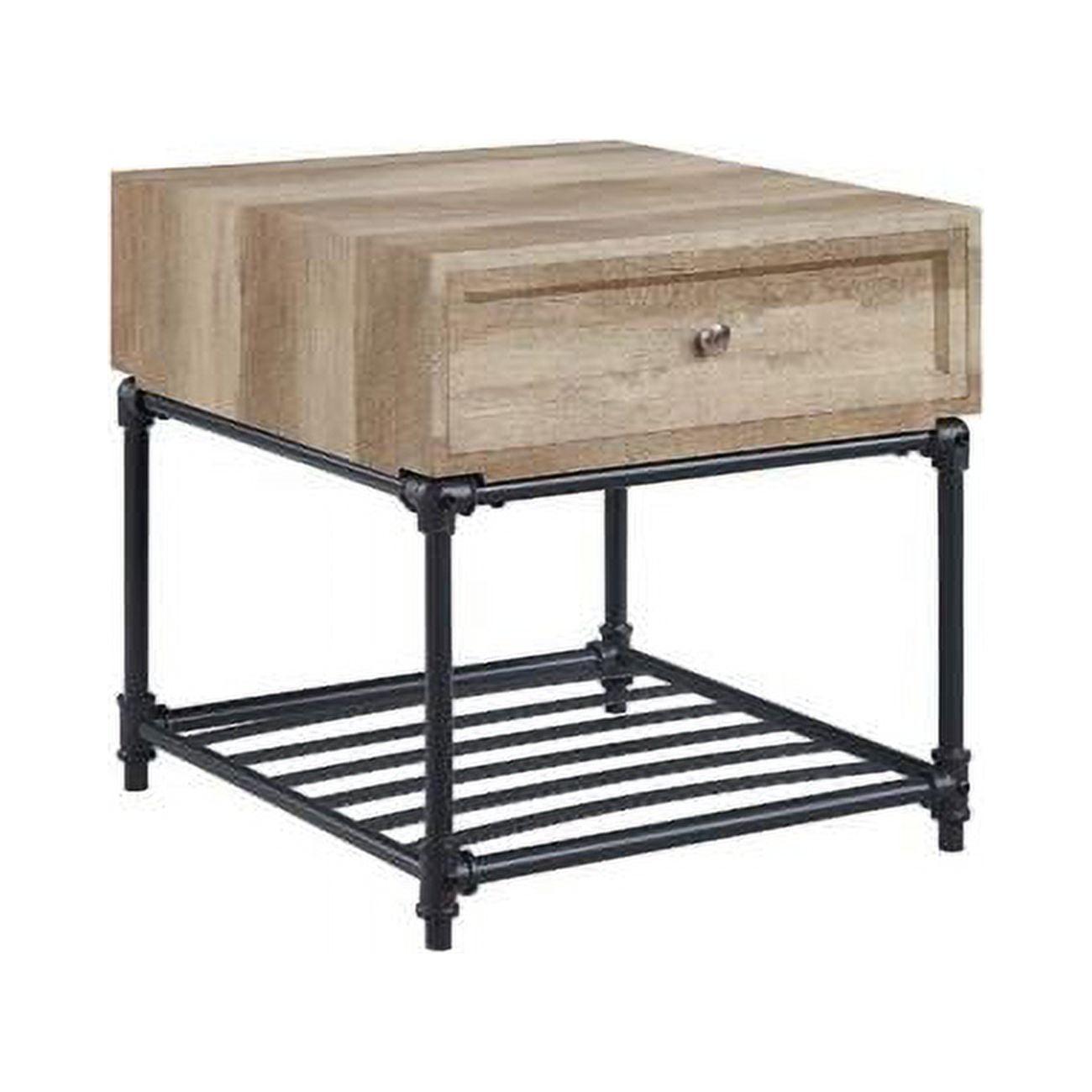 Acme Furniture Brantley 22" Drawer and 1 Tier Shelf Accent Tables Oak and Sandy Black: No Assembly, Open Storage