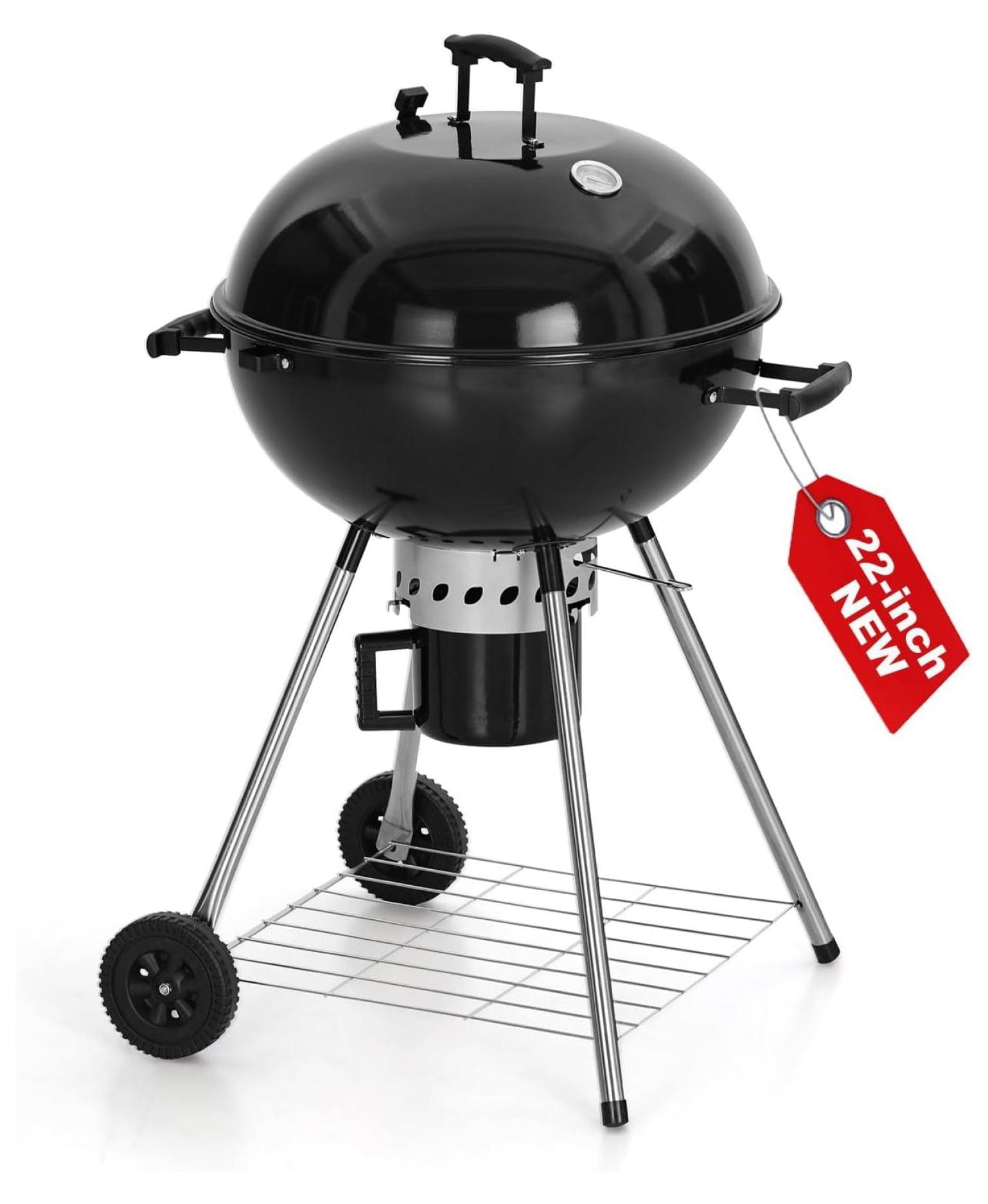 ZHI-22 22-inch Kettle Charcoal BBQ Grill Premium Outdoor Patio Backyard Camping Black