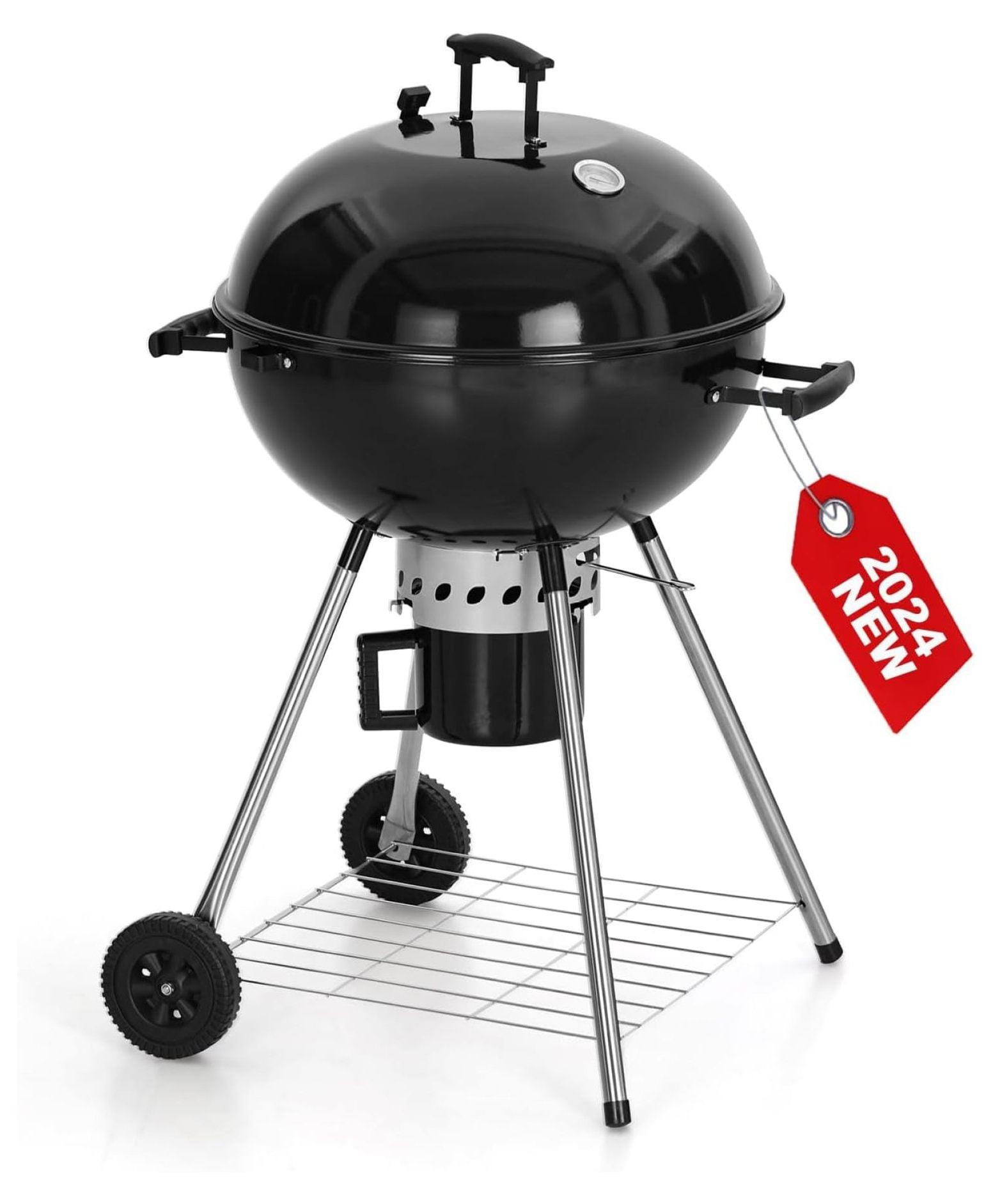 22-Inch Black Porcelain-Enameled Kettle Charcoal Grill with Wheels