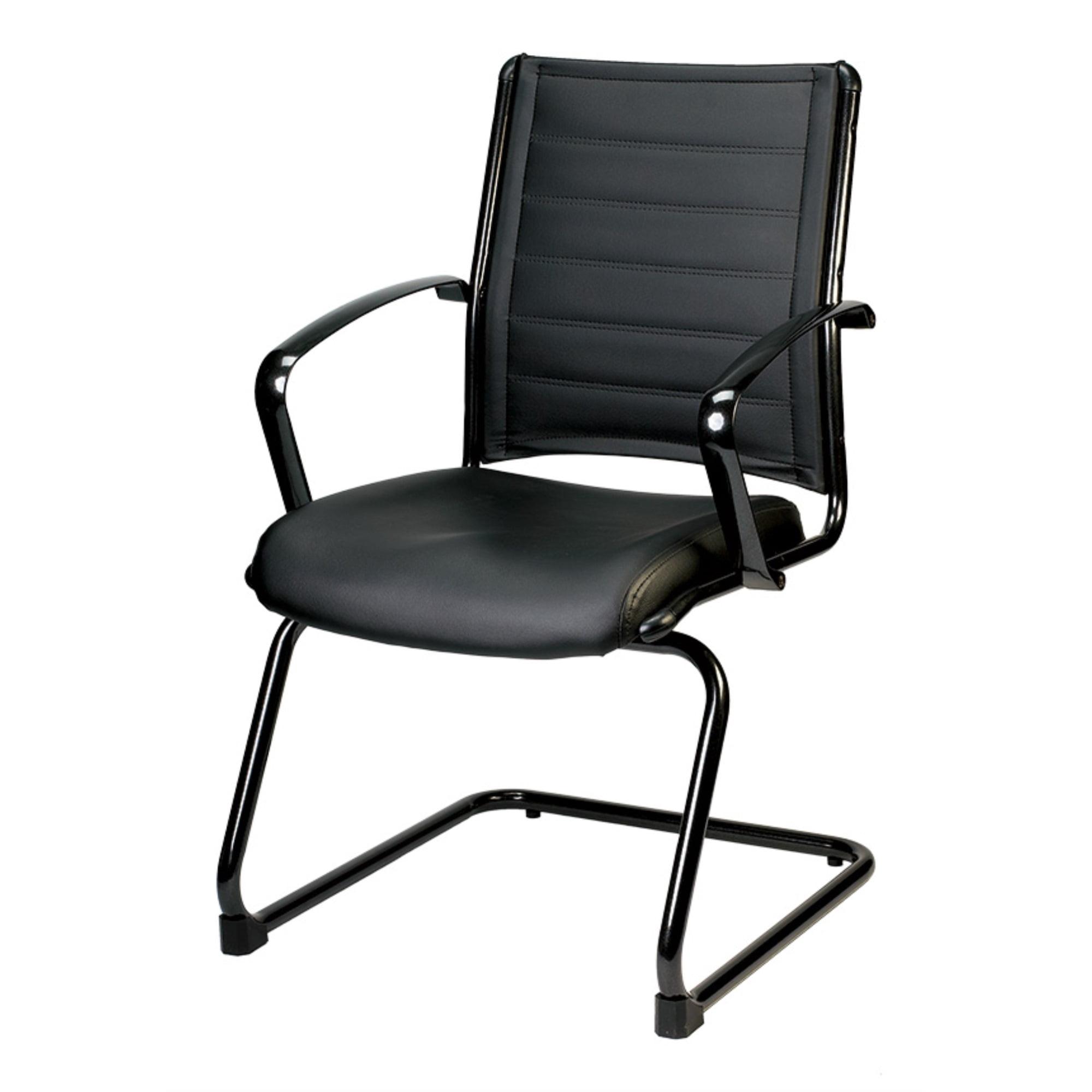 Mid-Century Modern 35.8" Black Leather and Metal Guest Chair