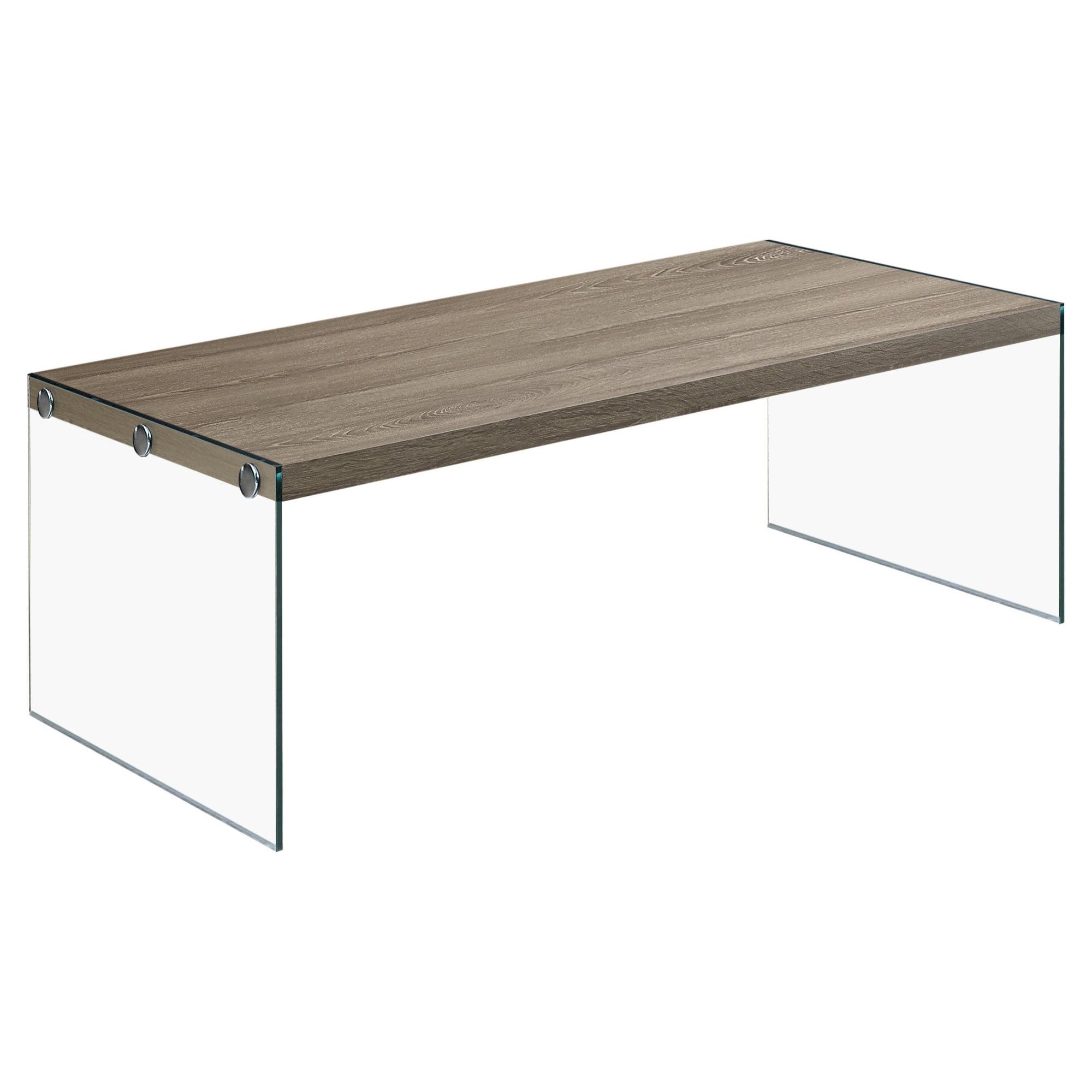 Dark Taupe Rectangular Wood and Glass Lift-Top Coffee Table