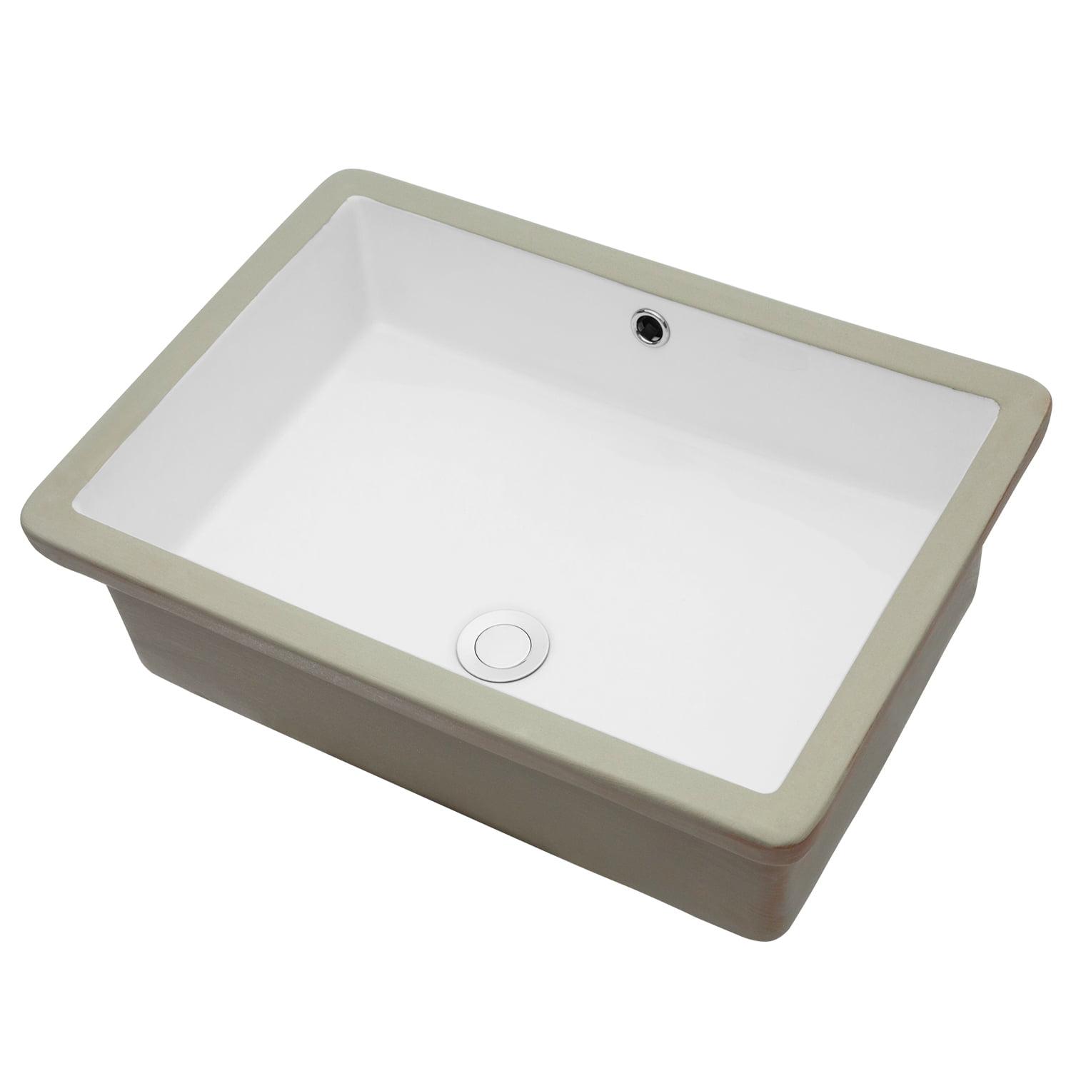 22"X15.5" White Ceramic Rectangular Undermount Bathroom Sink With Overflow