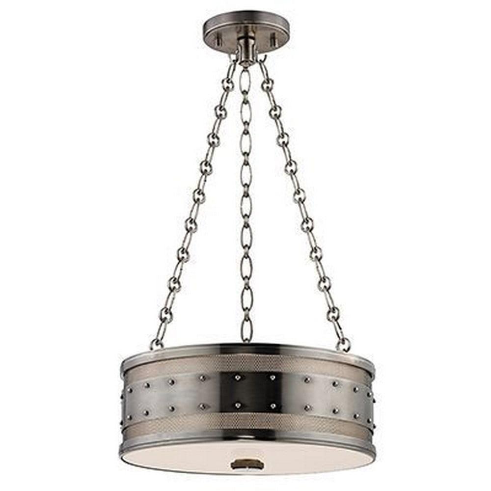 Historic Nickel 3-Light Drum Pendant with Glass Shade