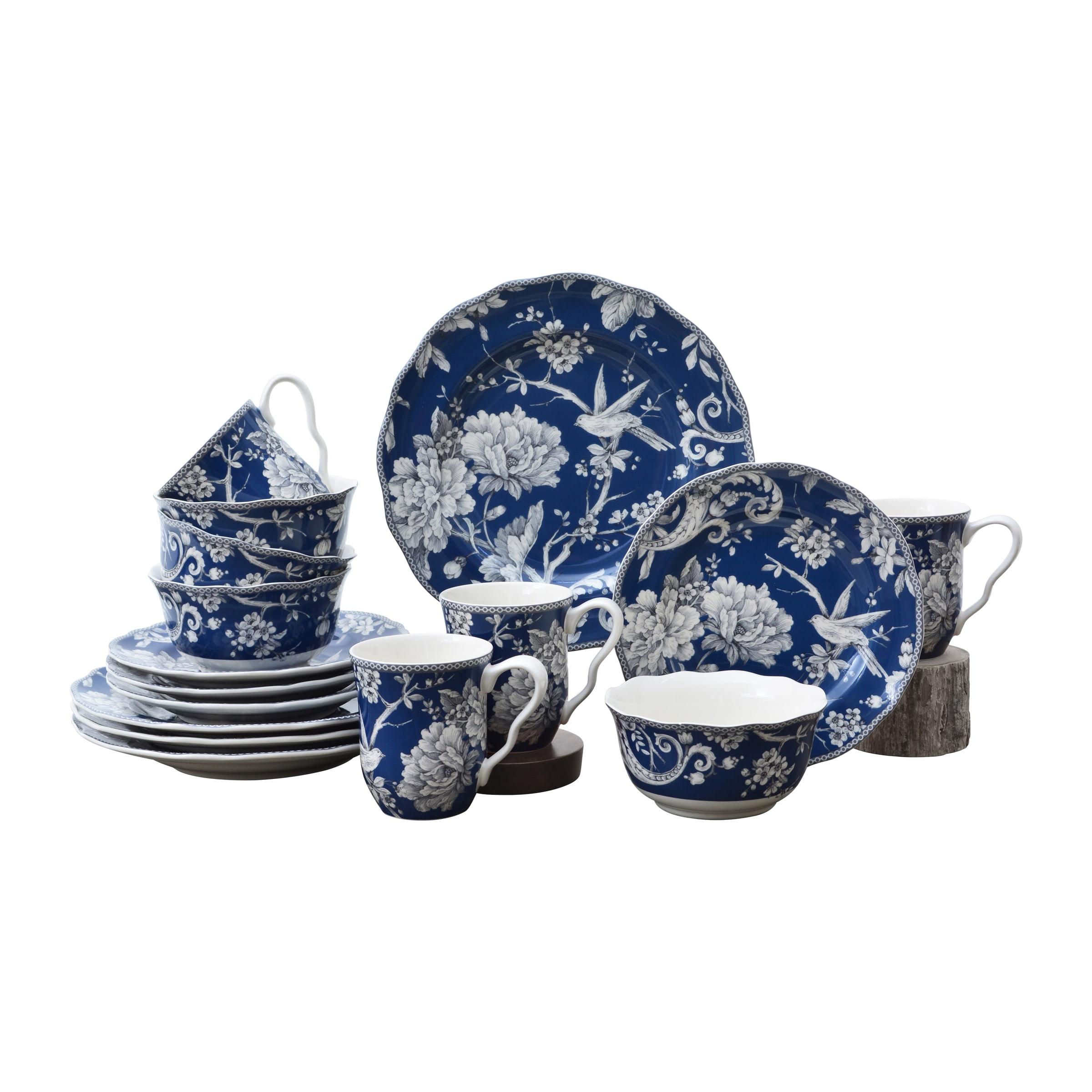 Adelaide Toile Porcelain 16-Piece Dinnerware Set in Dark Blue