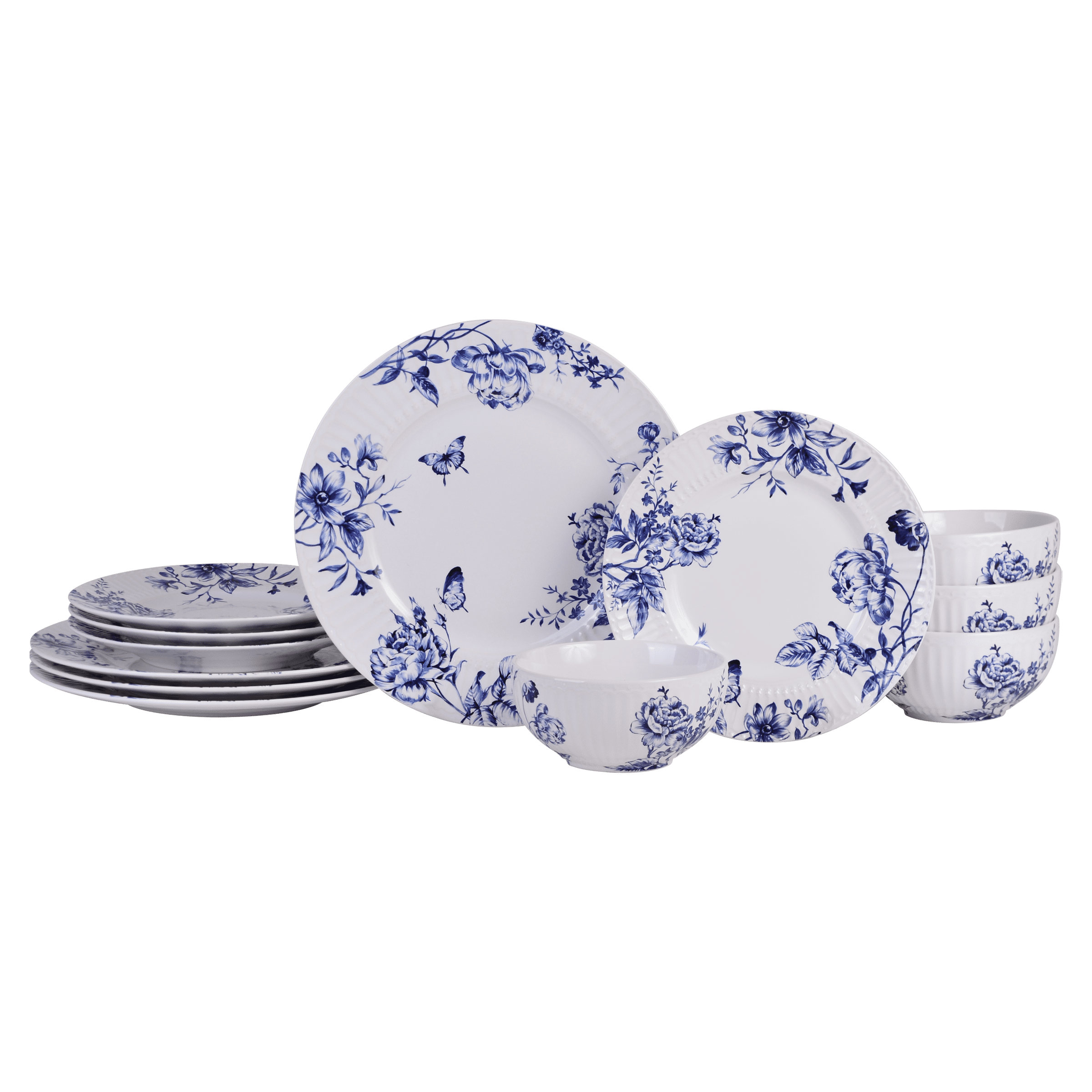222 Fifth 222 Fifth Cassian Embossed Toile Blue Porcelain Dinnerware Set - Service For 4 (Set of 12)