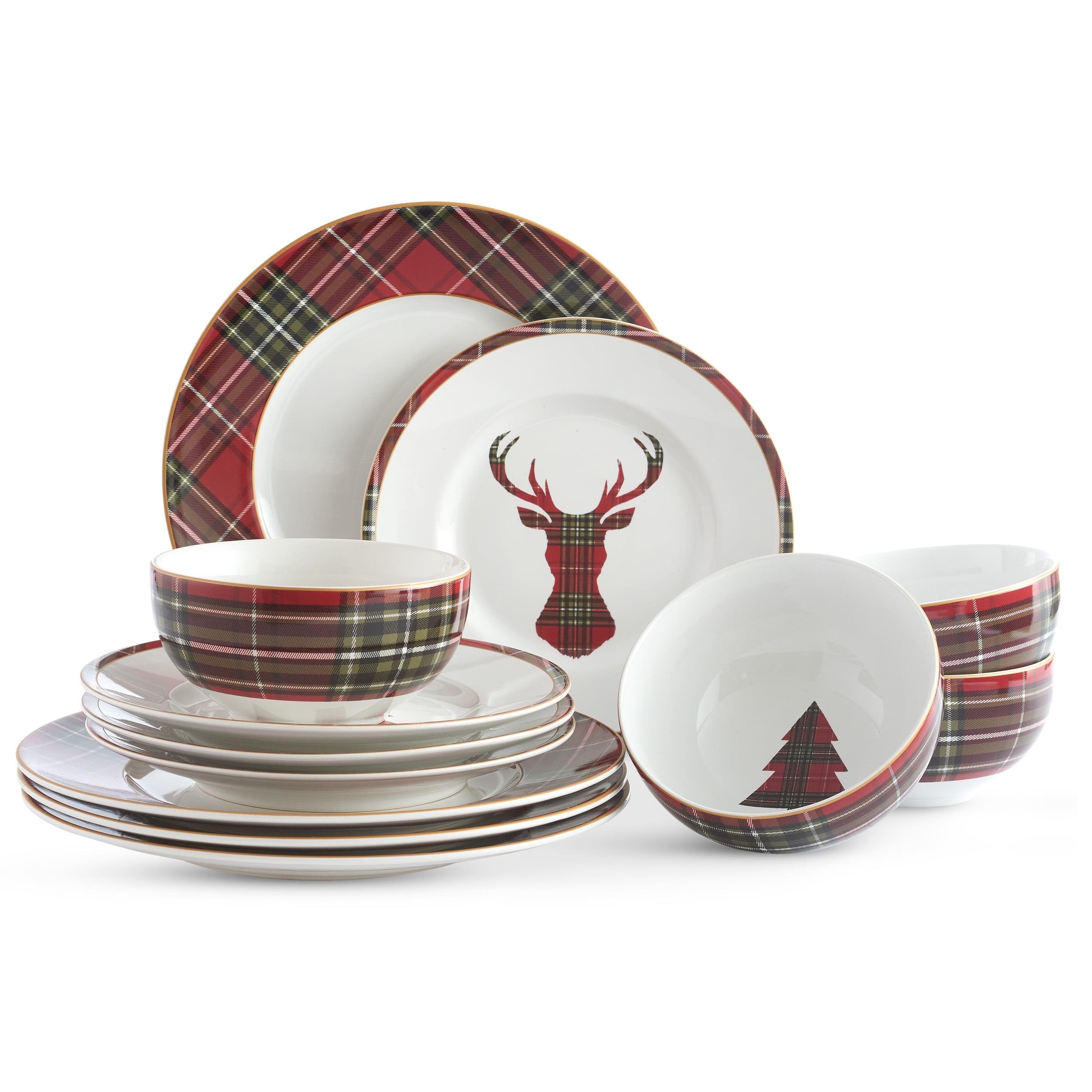 222 Fifth 222 Fifth 12-Piece Wexford Red Porcelain Dinnerware Set - Service For 4, Plate & Bowl Set