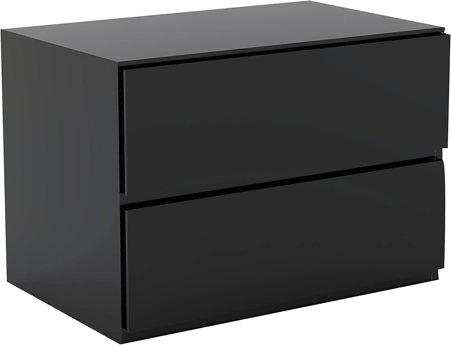 Sleek Modern Black Nightstand with Charging Station and Storage Drawer