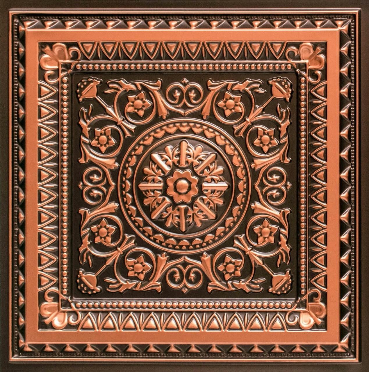 223 - La Scala 2 ft. x 2 ft. PVC Glue-up or Lay in Ceiling Tile in Antique Copper (40 sq.ft / Pack) - 10 Pieces