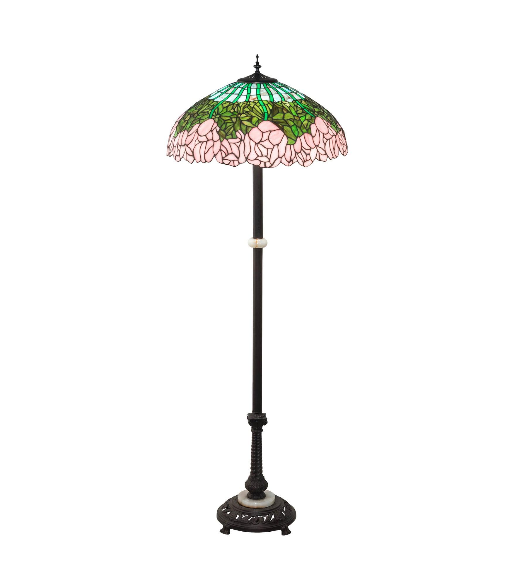 Passion Pink Green Stained Glass 3-Light Floor Lamp in Mahogany Bronze