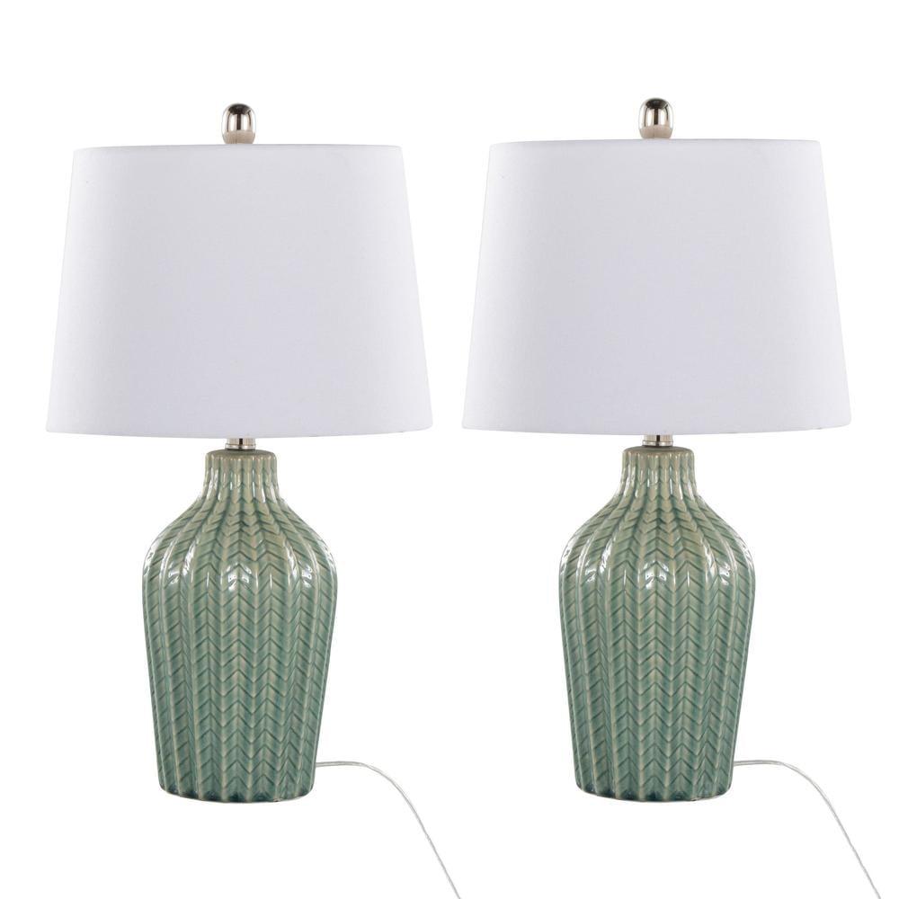 LumiSource Rockwell 23" Accent Lamps: Set of 2, Sage Crackle, Polished Nickel, White Linen Shade