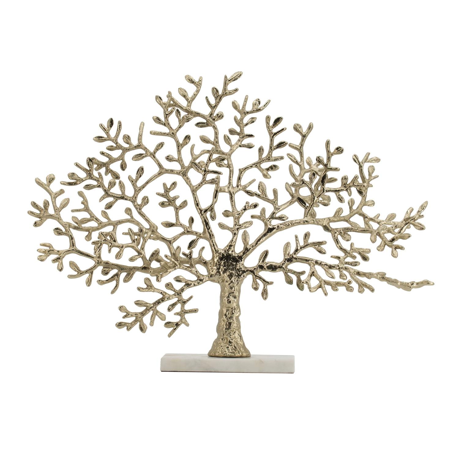 Gold Metal Tree Figurine with White Marble Base