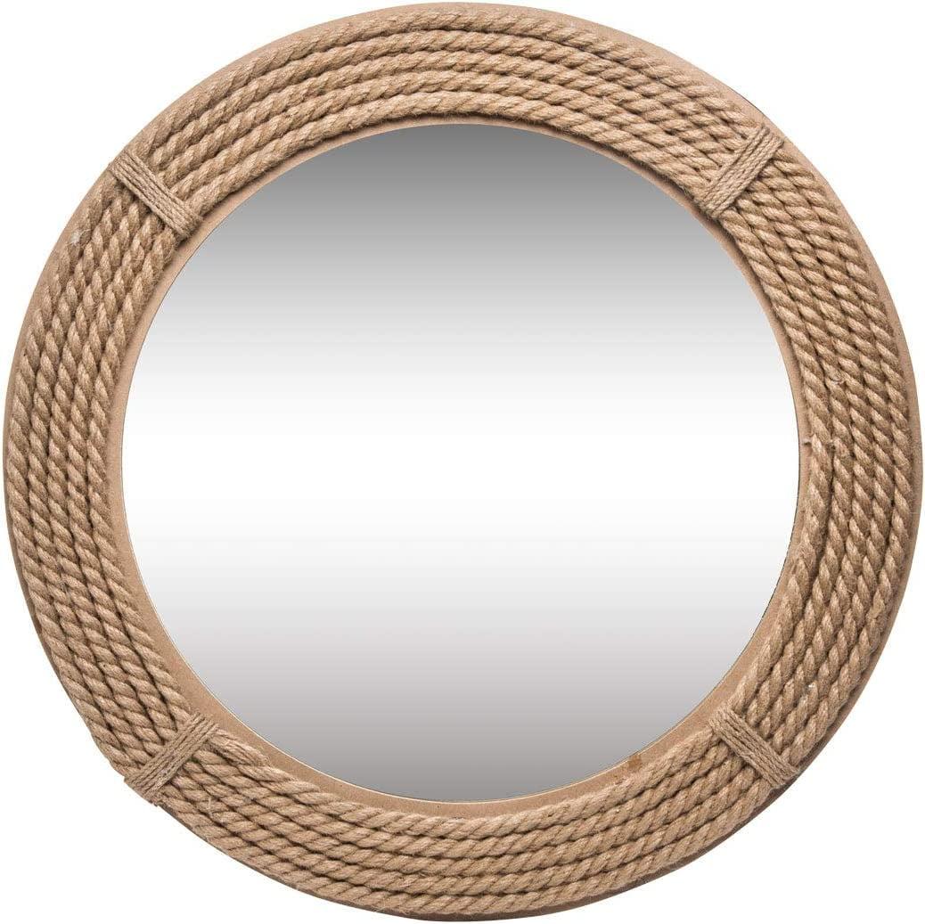 Foreside Home & Garden 23.75 inch Diameter Round Wrapped Rope Wall Mirror, Brown