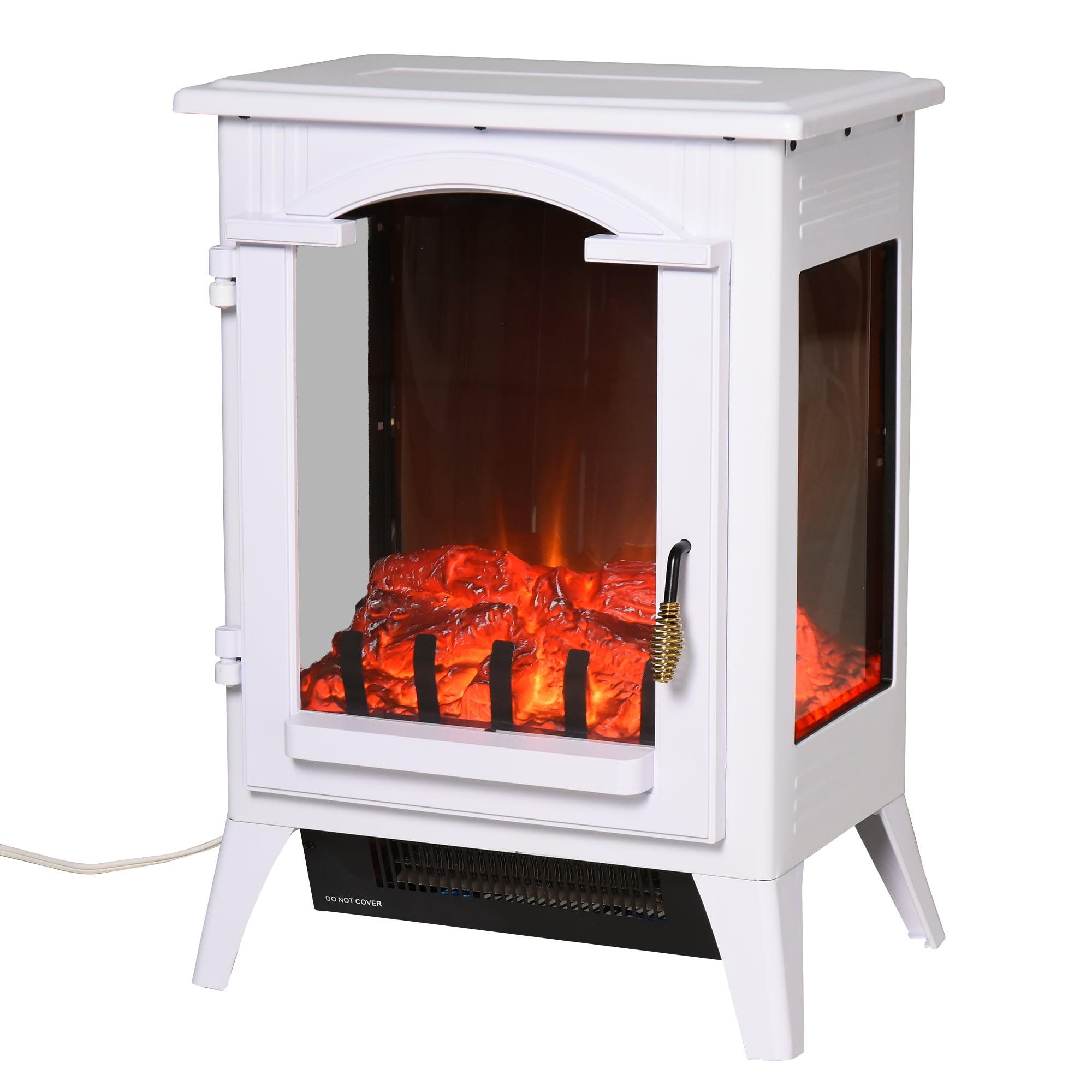 23 "electric fireplace heater with realistic LED flame and log and overheat protection fireplace stove, 750W/1500W, white