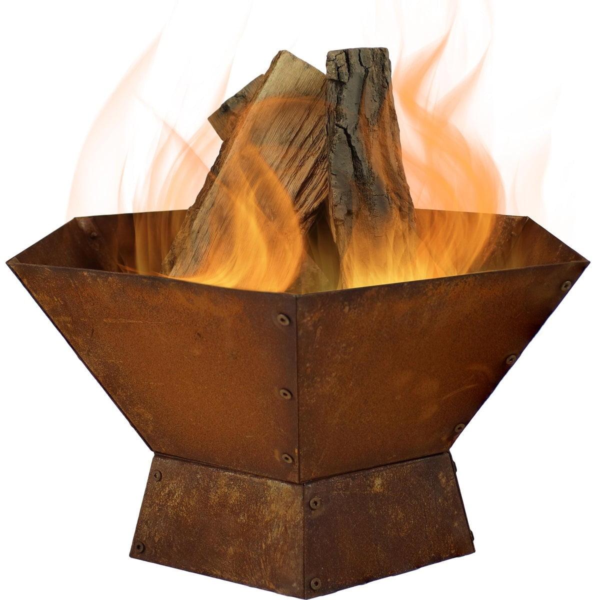 Sunnydaze Outdoor Camping or Backyard Hexagon Rustic Affinity Fire Pit Bowl on Pedestal Stand - 23" - Oxidized Rust