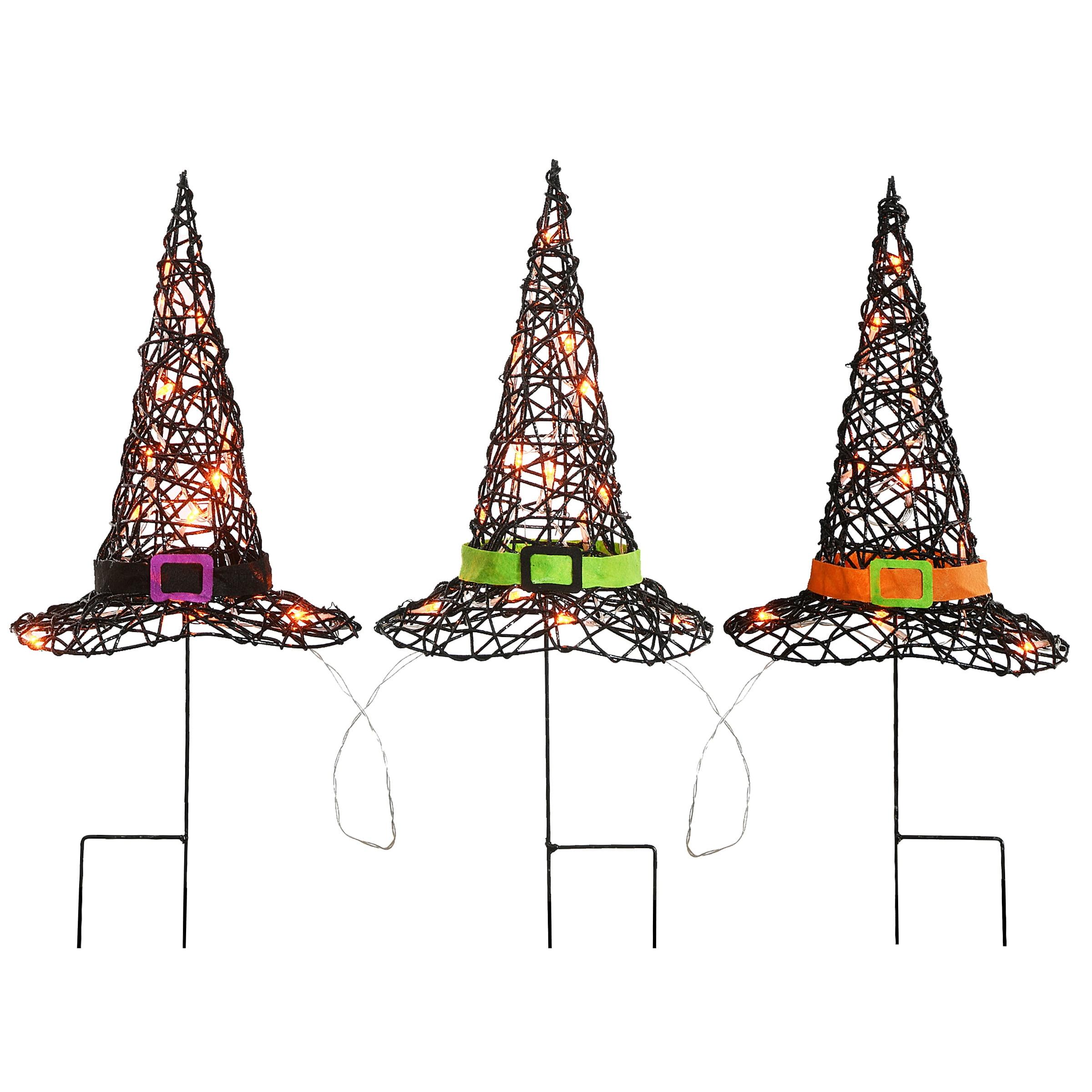 23" Prelit Black Witch’s Hat Garden Stakes - National Tree Company