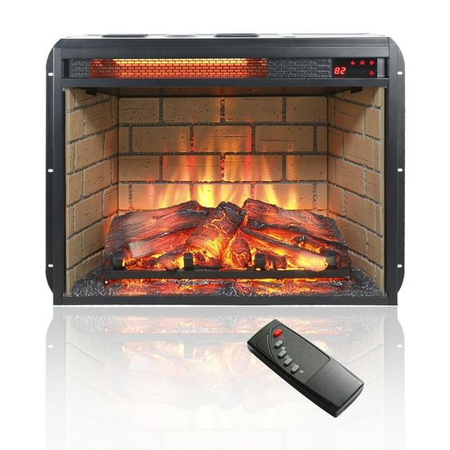 23 Inch Electric Fireplace Insert,Infrared Quartz Heater With Realistic Flames and Remote Control,Electric Fireplace Heater With Overheating Protection,Remote,Woodlog Version with Brick