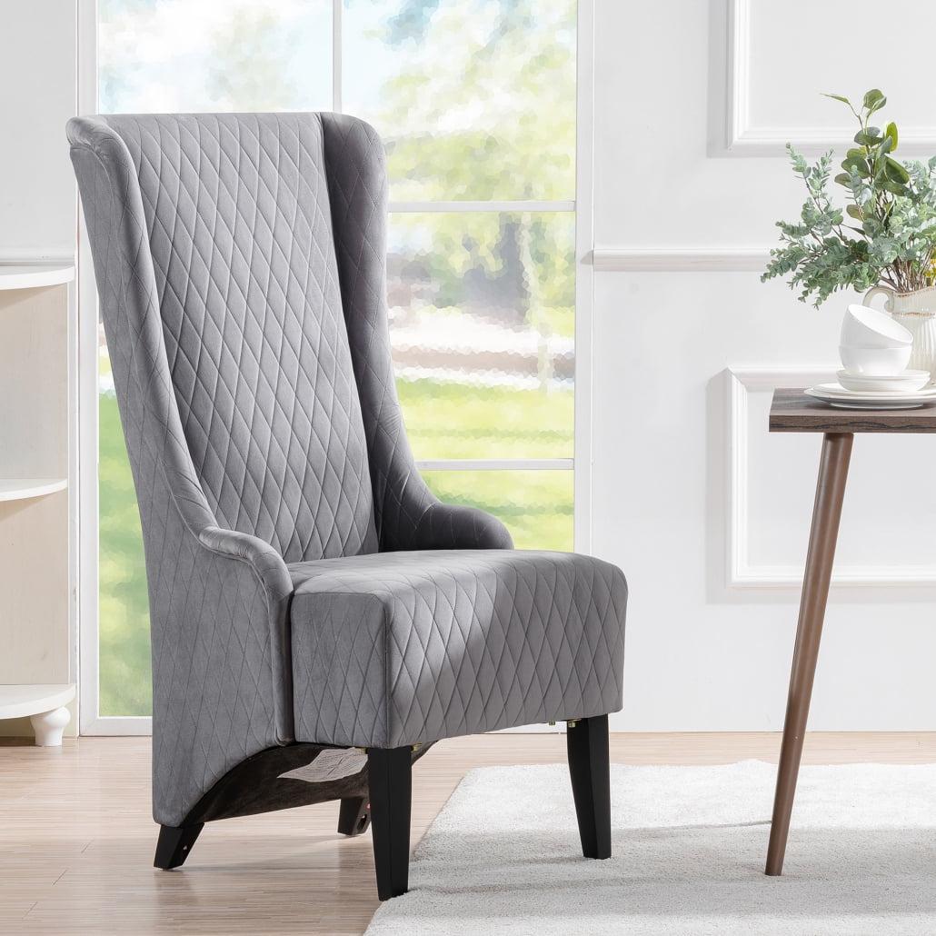 Gray Fabric High Back Wingback Dining Chair with Wood Legs