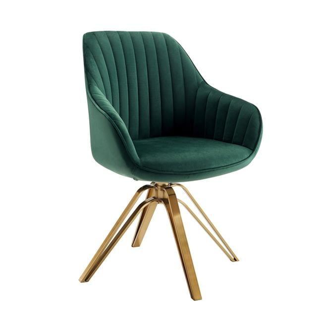23 in. Green Velvet & Gold Swivel Arm Chair
