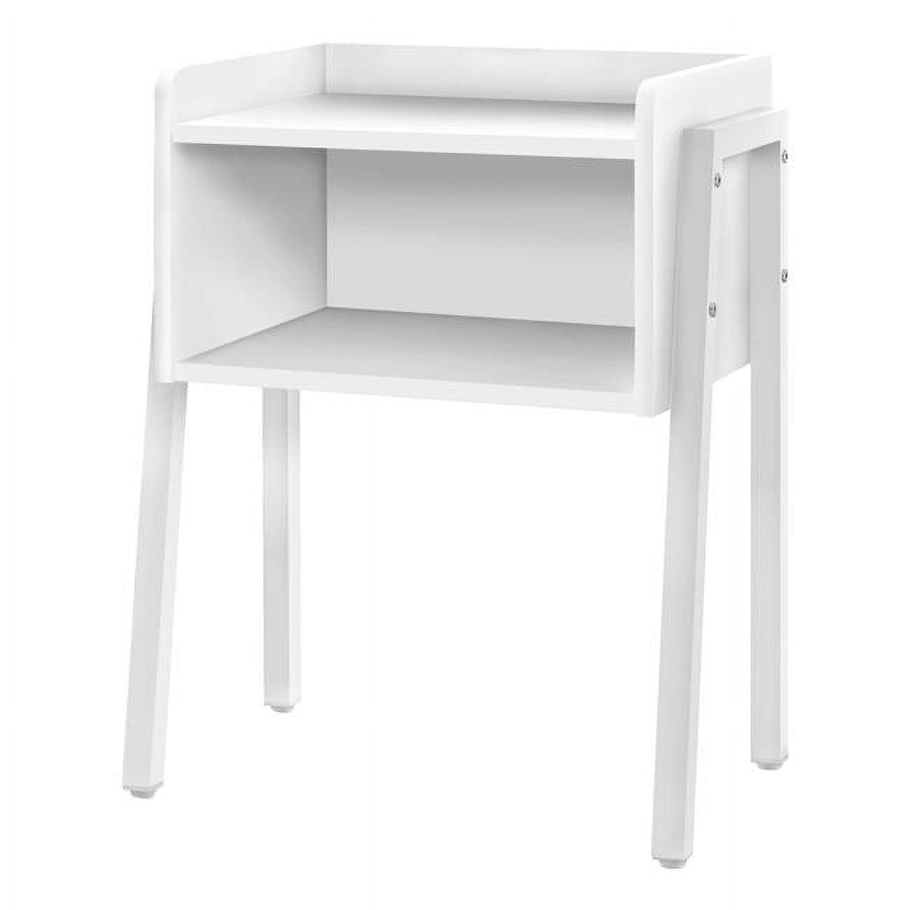 Modern White Metal and Wood Rectangular Side Table with Open Shelf