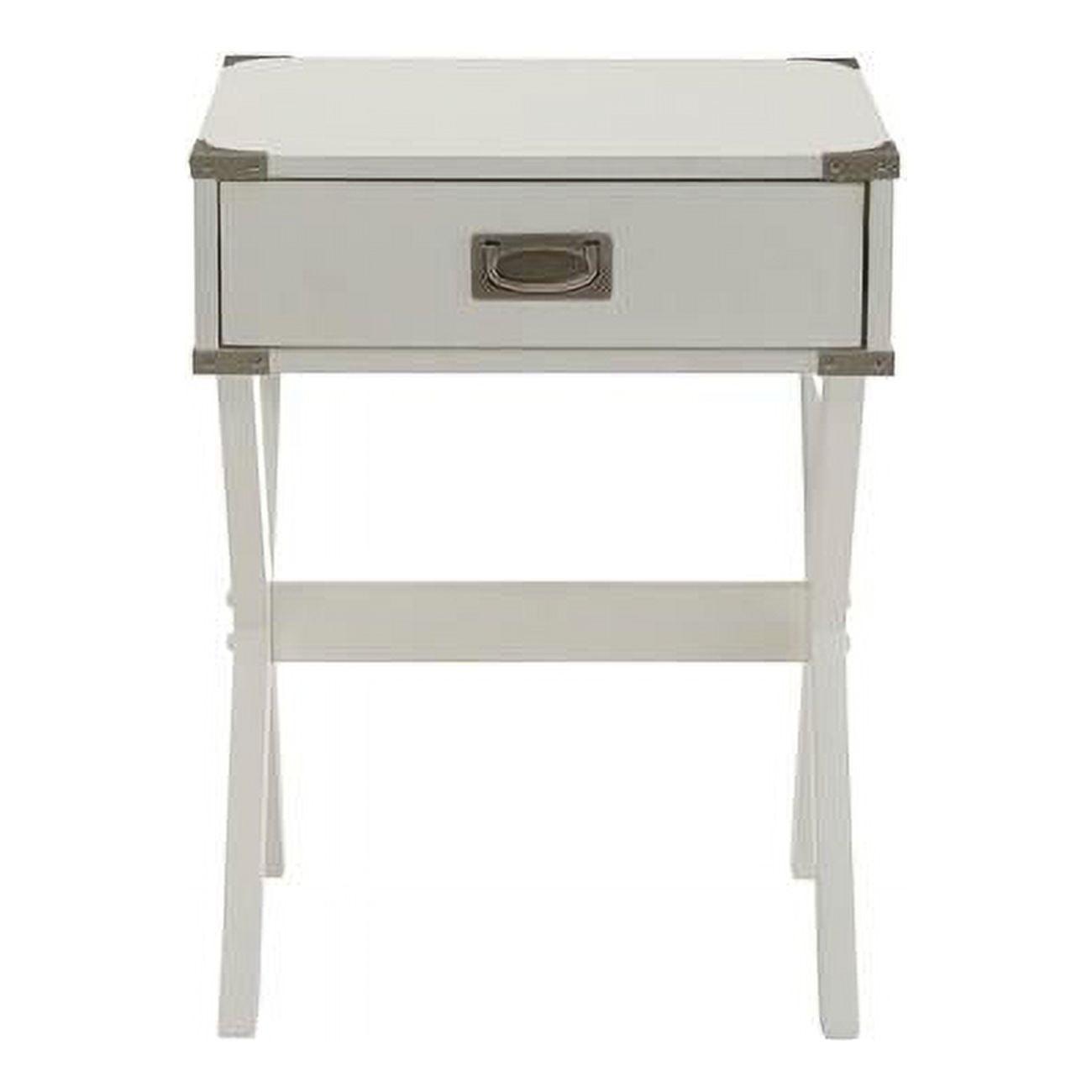 Modern White Solid Wood Storage End Table with Chrome Accents