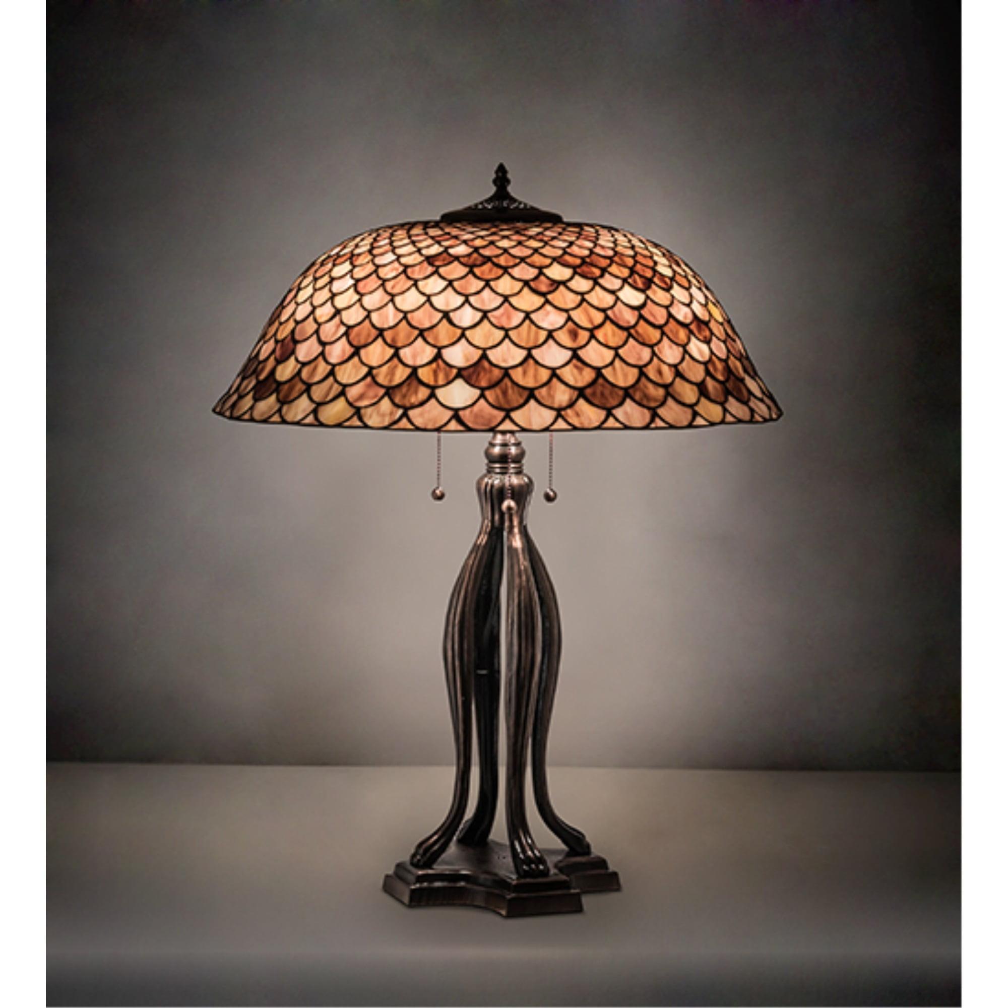 Mahogany Bronze 30" Tiffany Fishscale Table Lamp