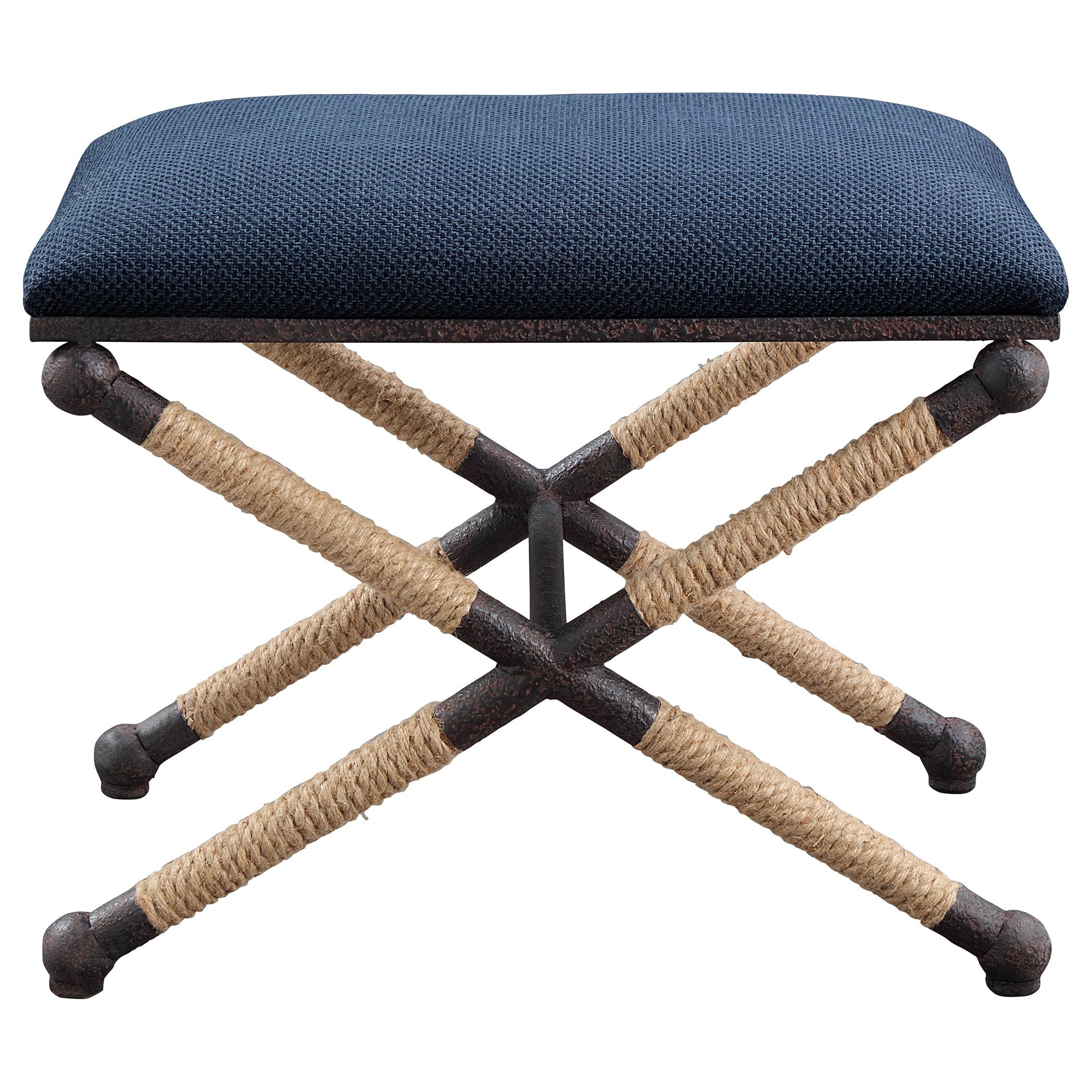 Coastal Charm Navy Blue Rope-Accented Small Bench