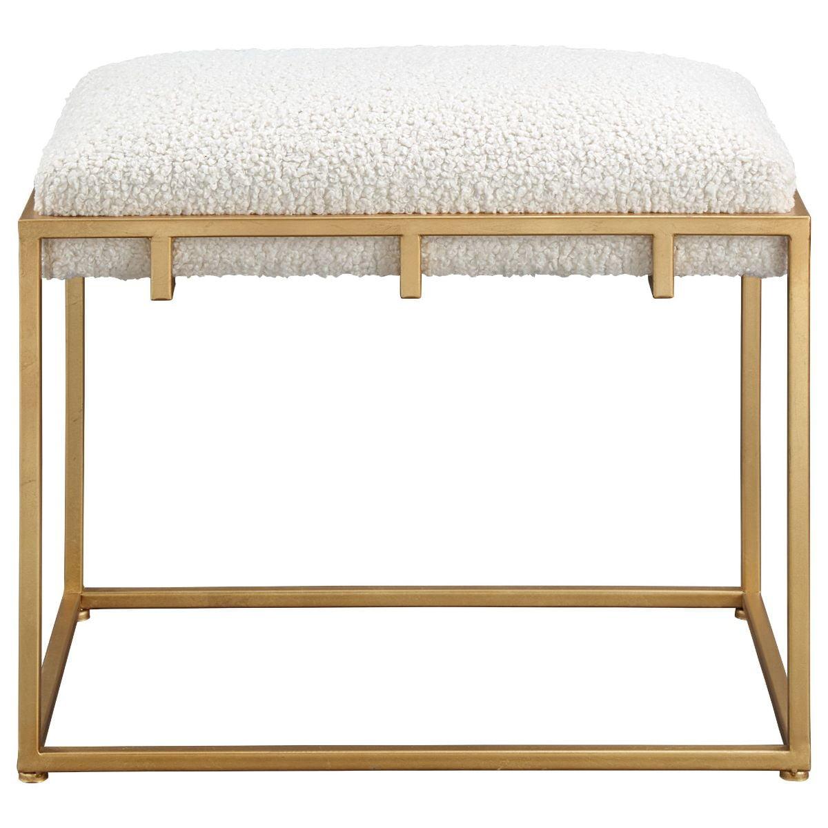 Contemporary Gold Leaf 24" White Faux Shearling Vanity Stool