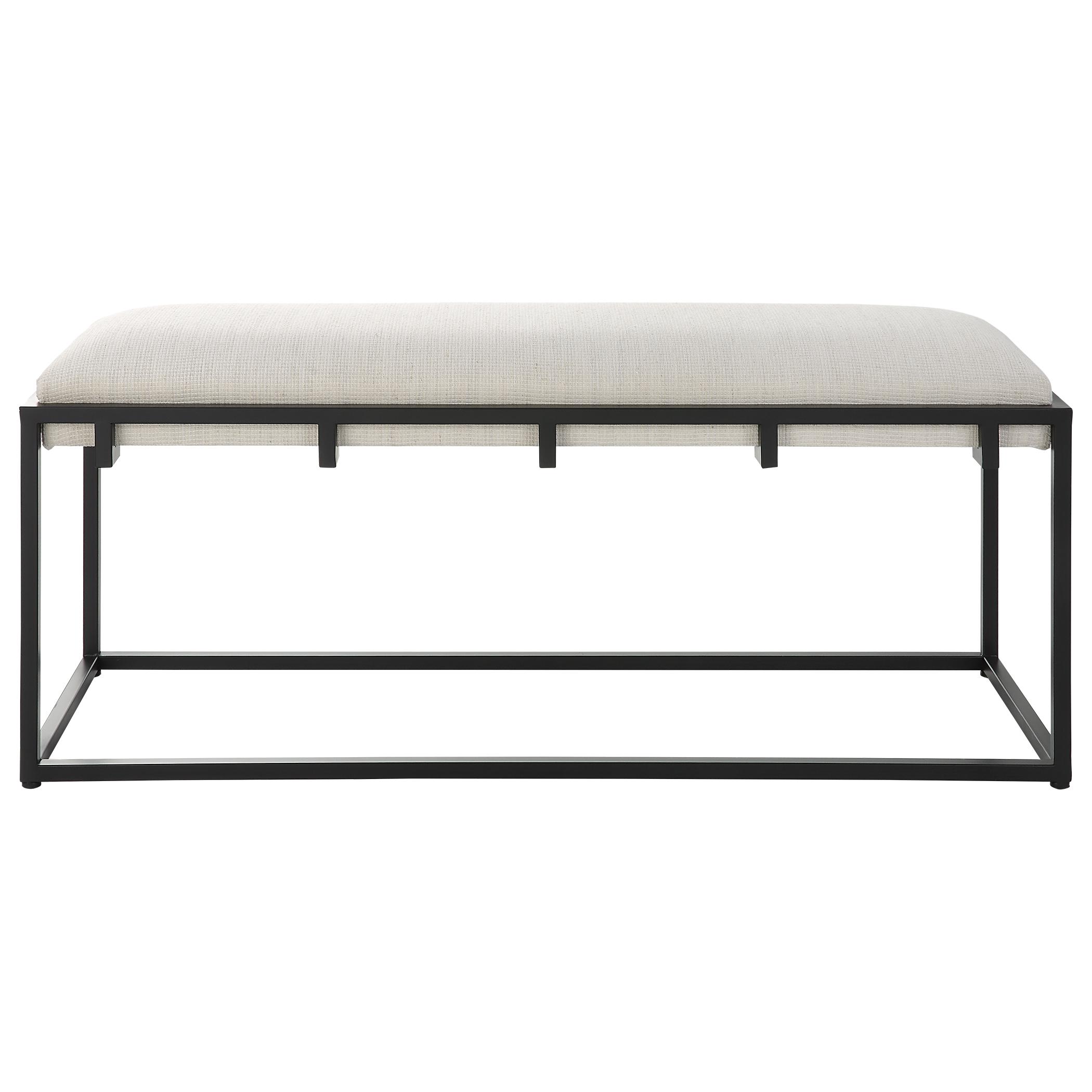 Paradox Matte Black Iron Frame 47'' Bench with White Textured Seat