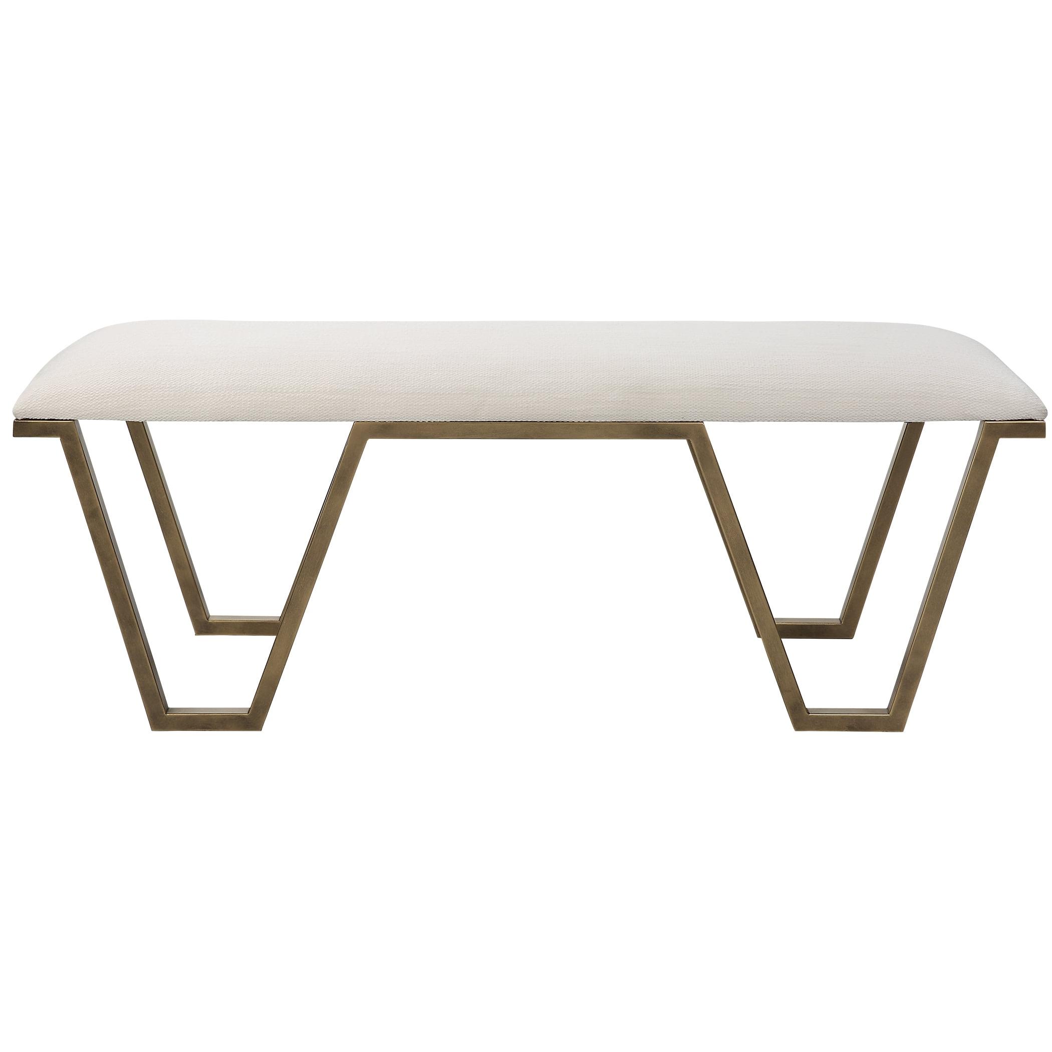 Uttermost Farrah Geometric Iron Metal Bench in White/Antique Gold