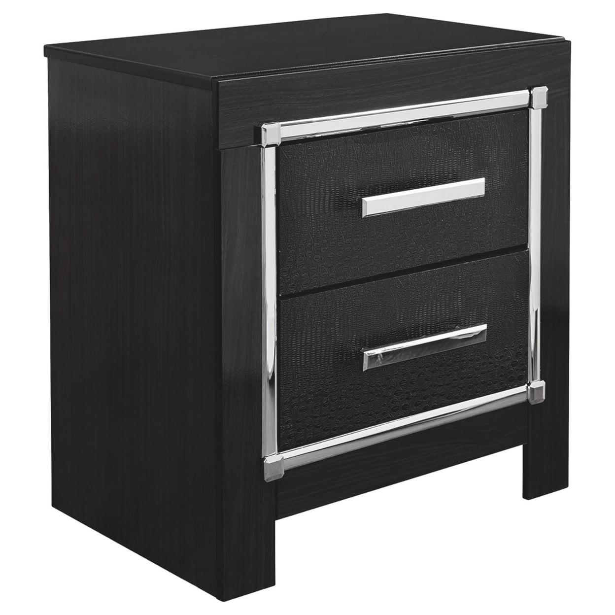 Contemporary Black 24" Nightstand with Chrome Metal Trim and USB Charging
