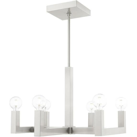 24.375 inch 6 Light Brushed Nickel Chandelier with Stainless Steel base Shade