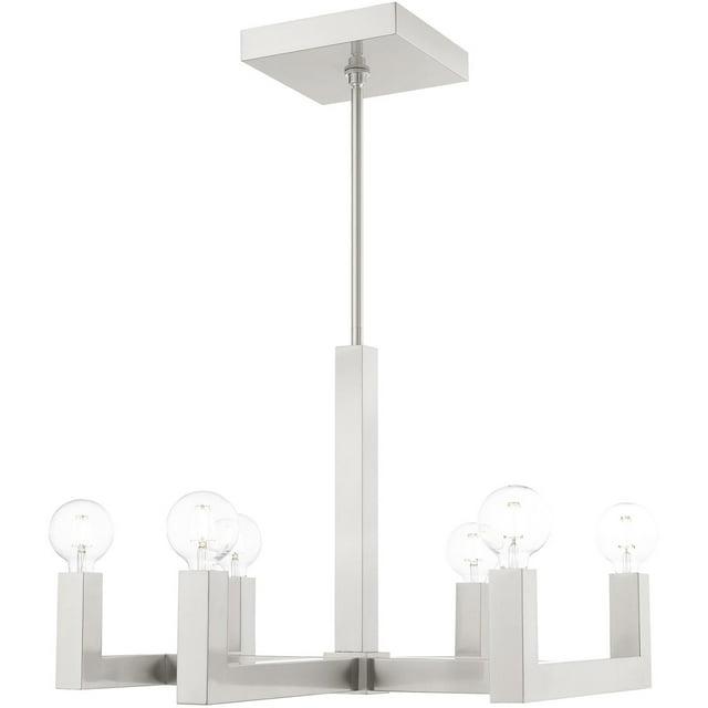 24.375 inch 6 Light Brushed Nickel Chandelier with Stainless Steel base Shade