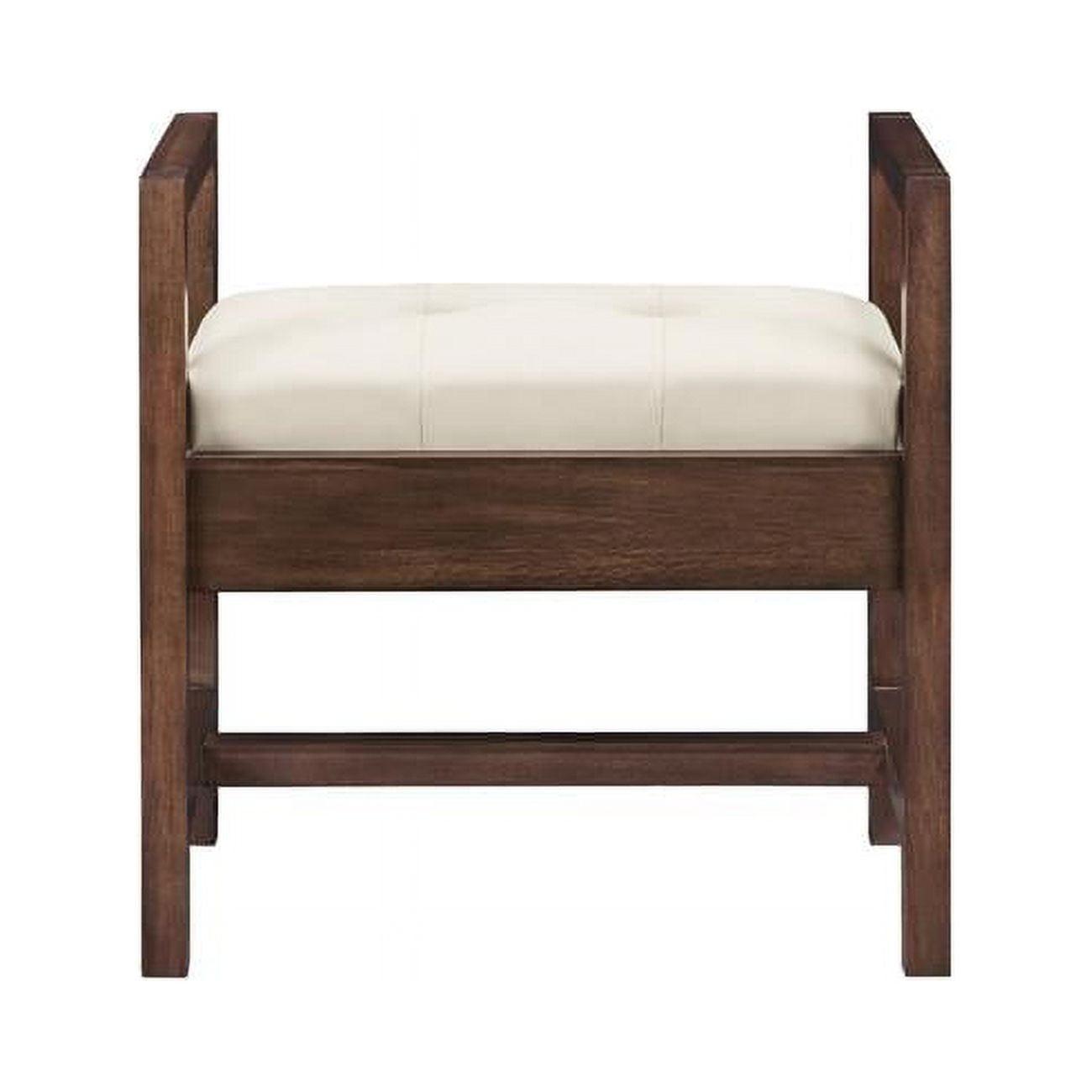 Addison 24.5" Mid-Century Acacia Bench with Daybreak Taupe Cushion