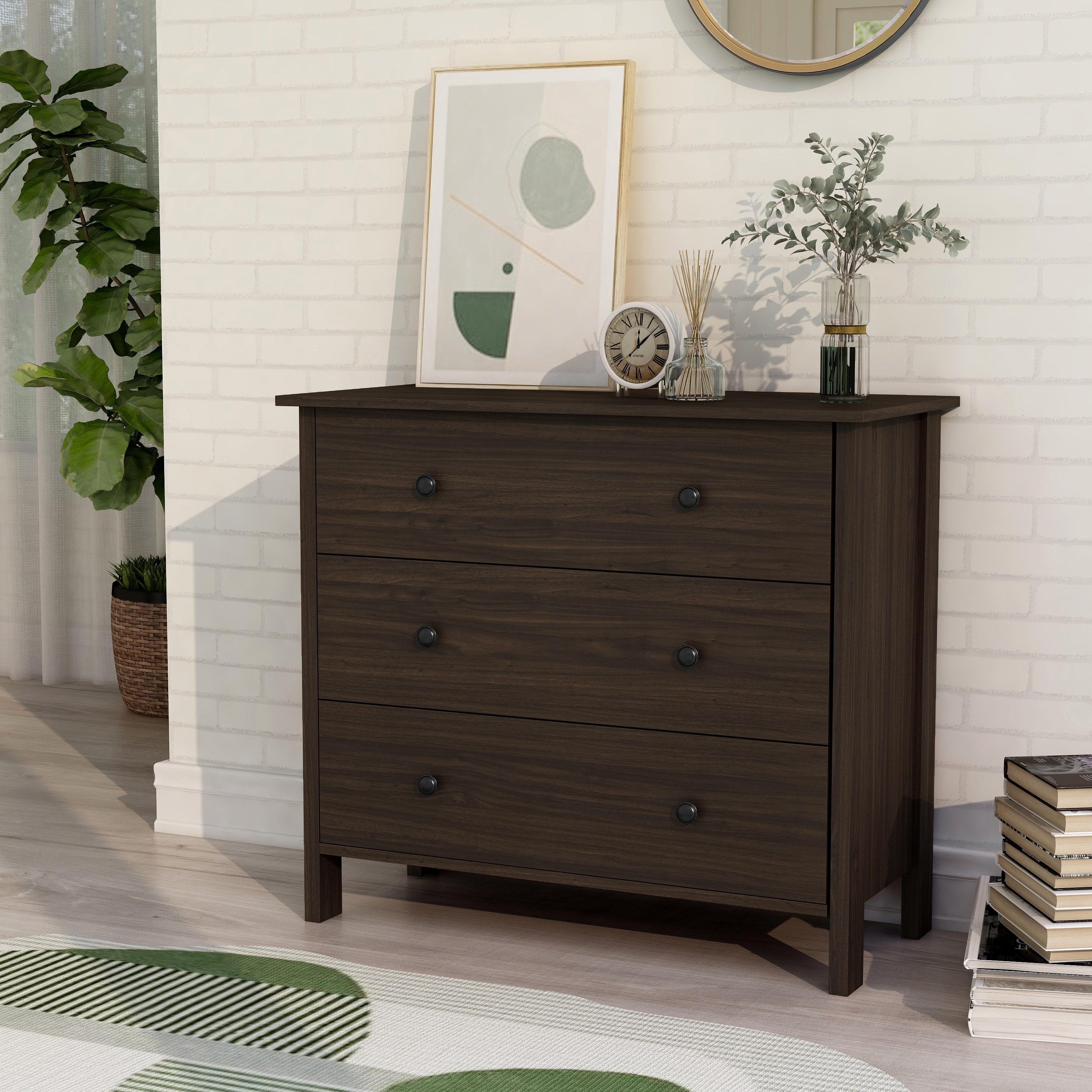 Wenge Brown 3-Drawer Transitional Wood Chest Dresser