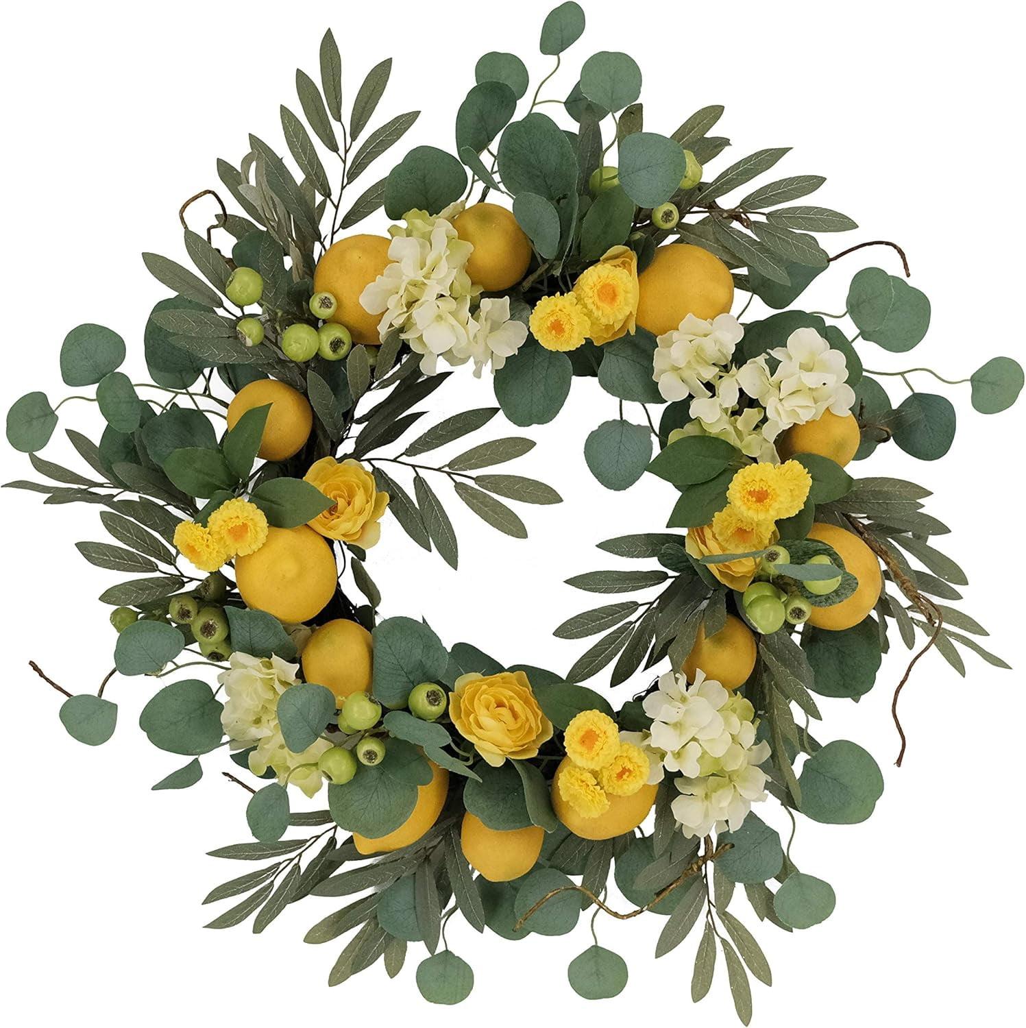 24" Vibrant Puleo International Artificial Lemon and Hydrangea Floral Spring Wreath