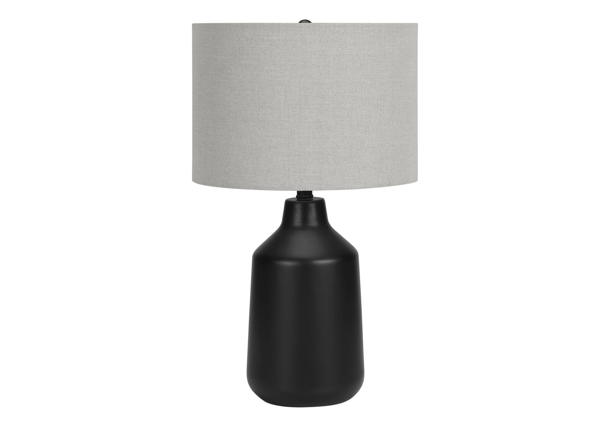 24" Black Concrete Table Lamp - Grey Drum Shade, 3-Way Switch (100W Max) - Industrial Modern Bedside/Living Room Lighting