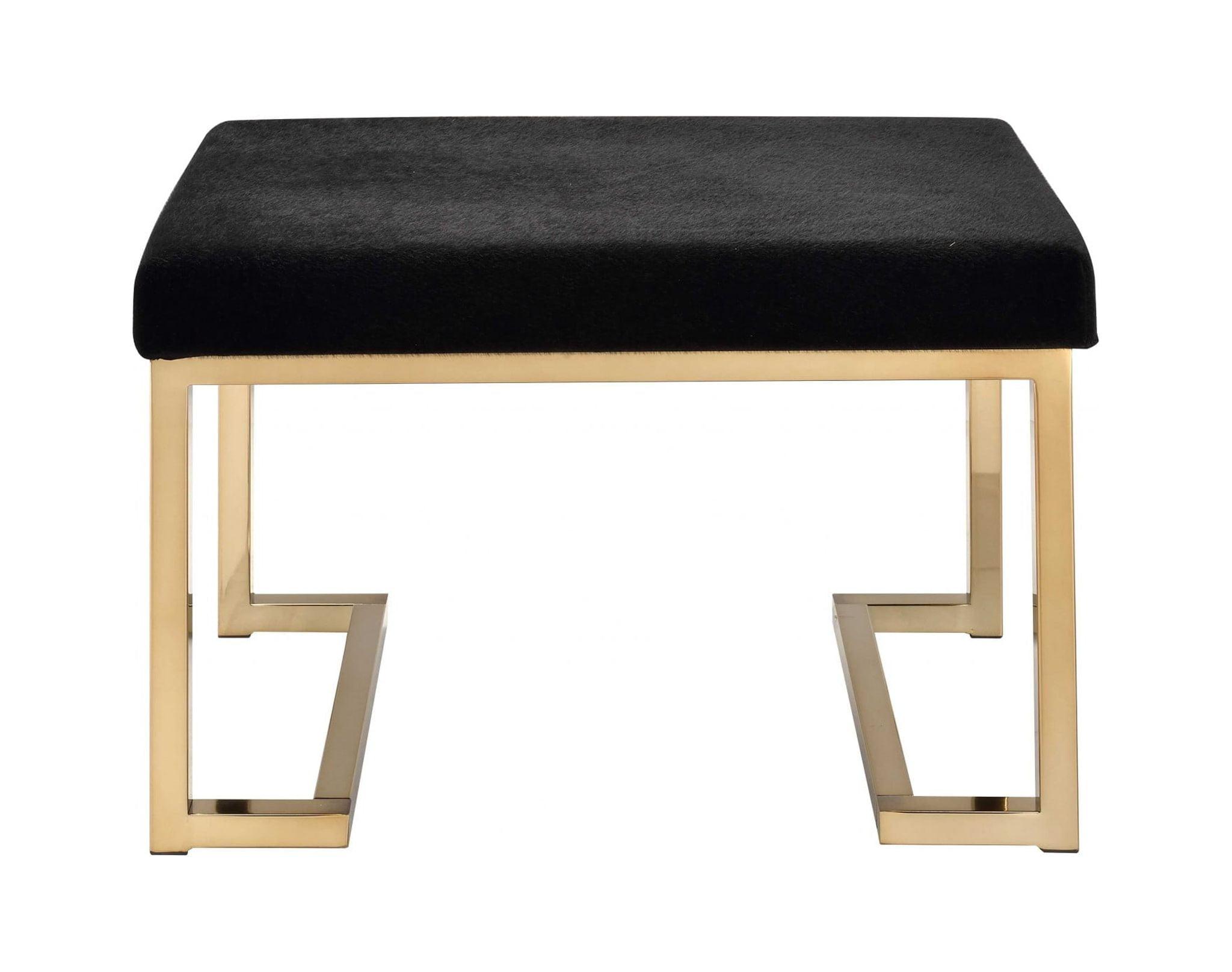 Champagne Gold & Black Fabric Padded Footstool