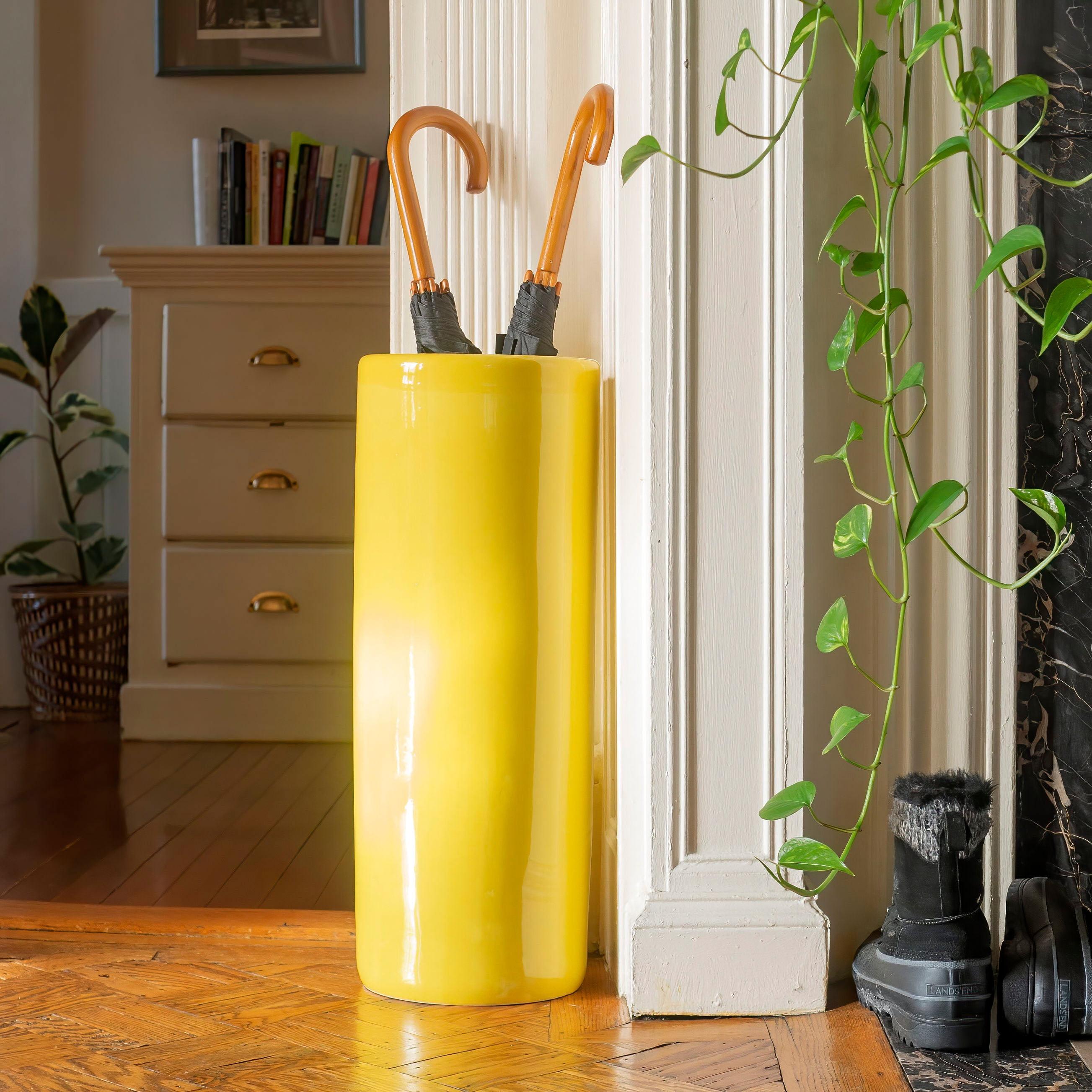 24" Bright Yellow Porcelain Umbrella Stand