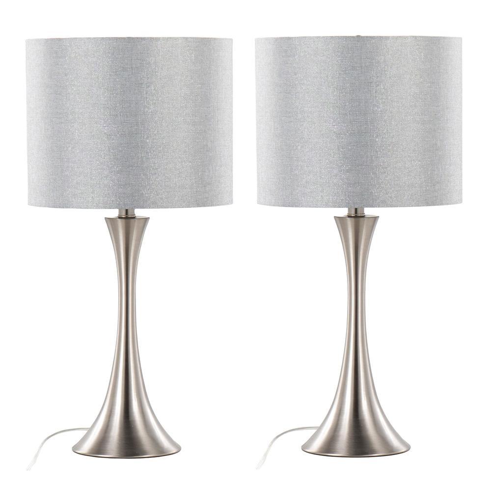 LumiSource Lenuxe 24" Table Lamps Set: Hourglass Body, Linen Drum Shade, UL Listed