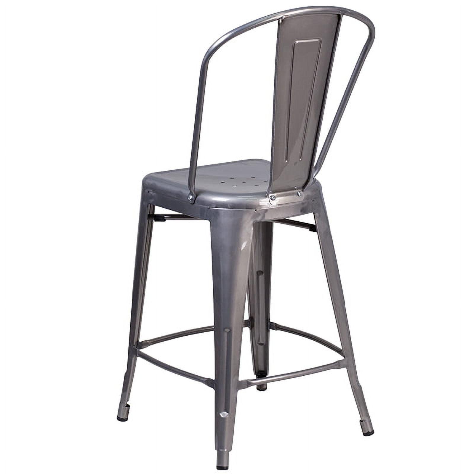 24" Silver Metal Indoor Counter Height Stool with Slat Back