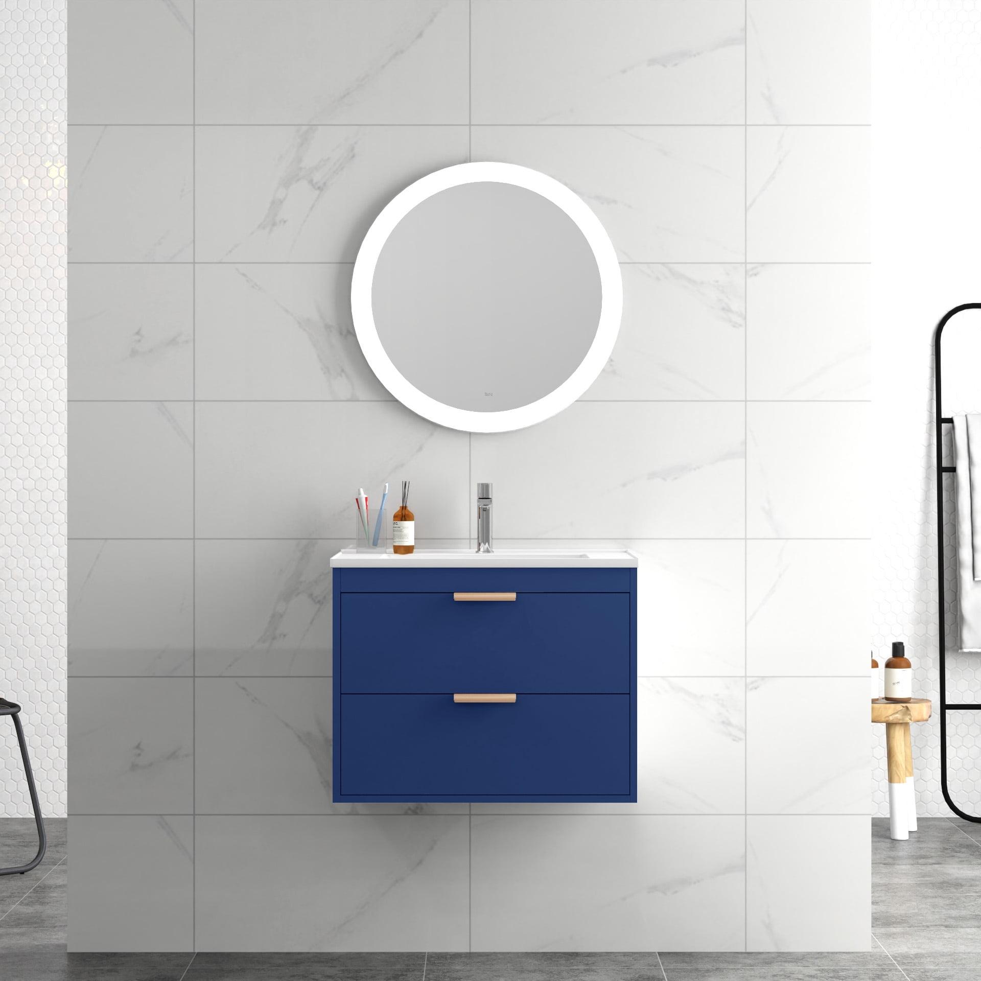 24'' Blue MDF Floating Vanity with White Ceramic Sink