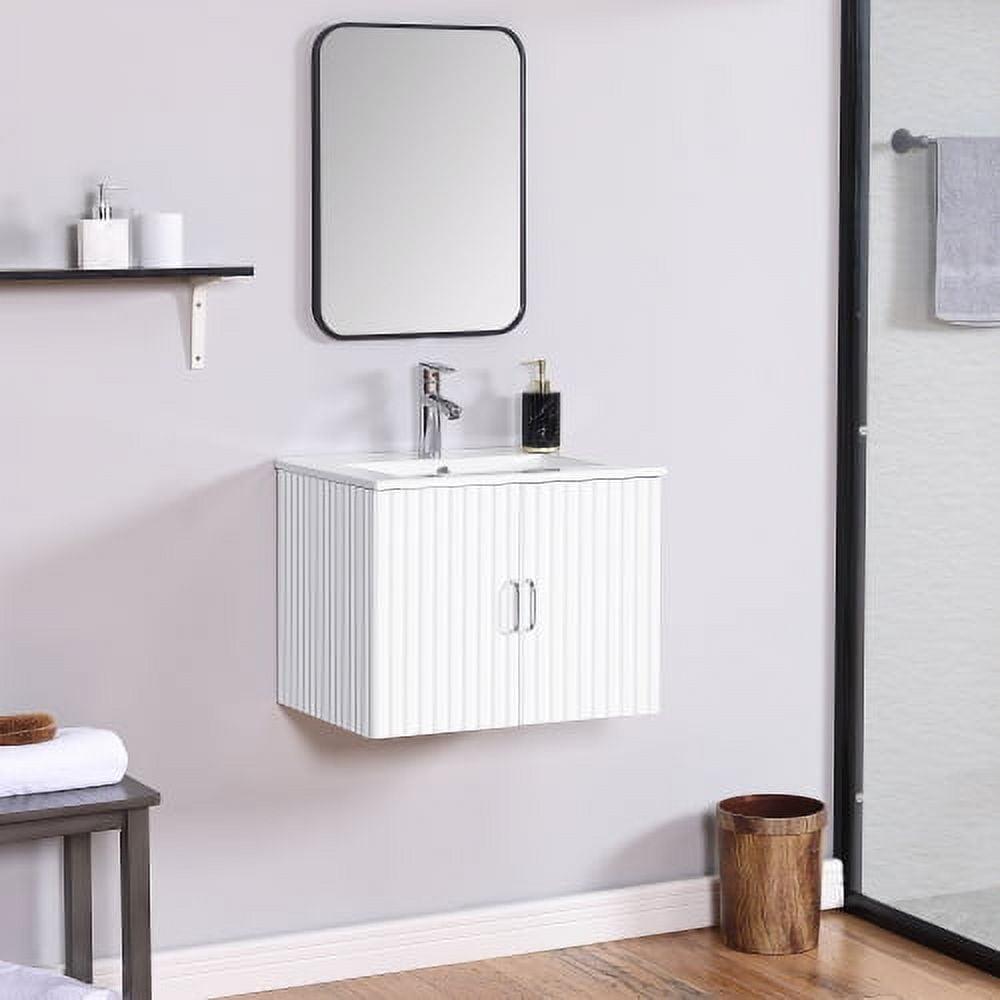 Zateety 24" Floating Wall Mounted Bathroom Vanity with White Ceramic Sink and Soft Close Door Storage Cabinet