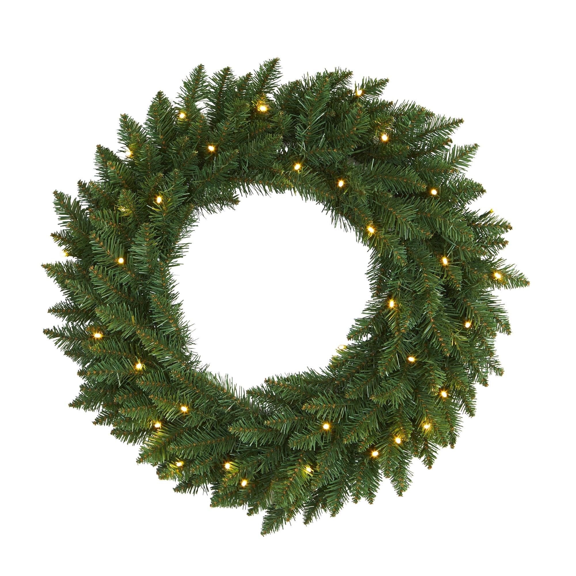 24" Green Pine Artificial Christmas Wreath with Warm LED Lights