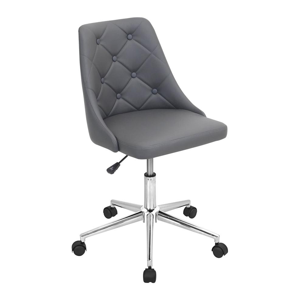 Elegant Grey Faux Leather Swivel Office Chair with Chrome Base